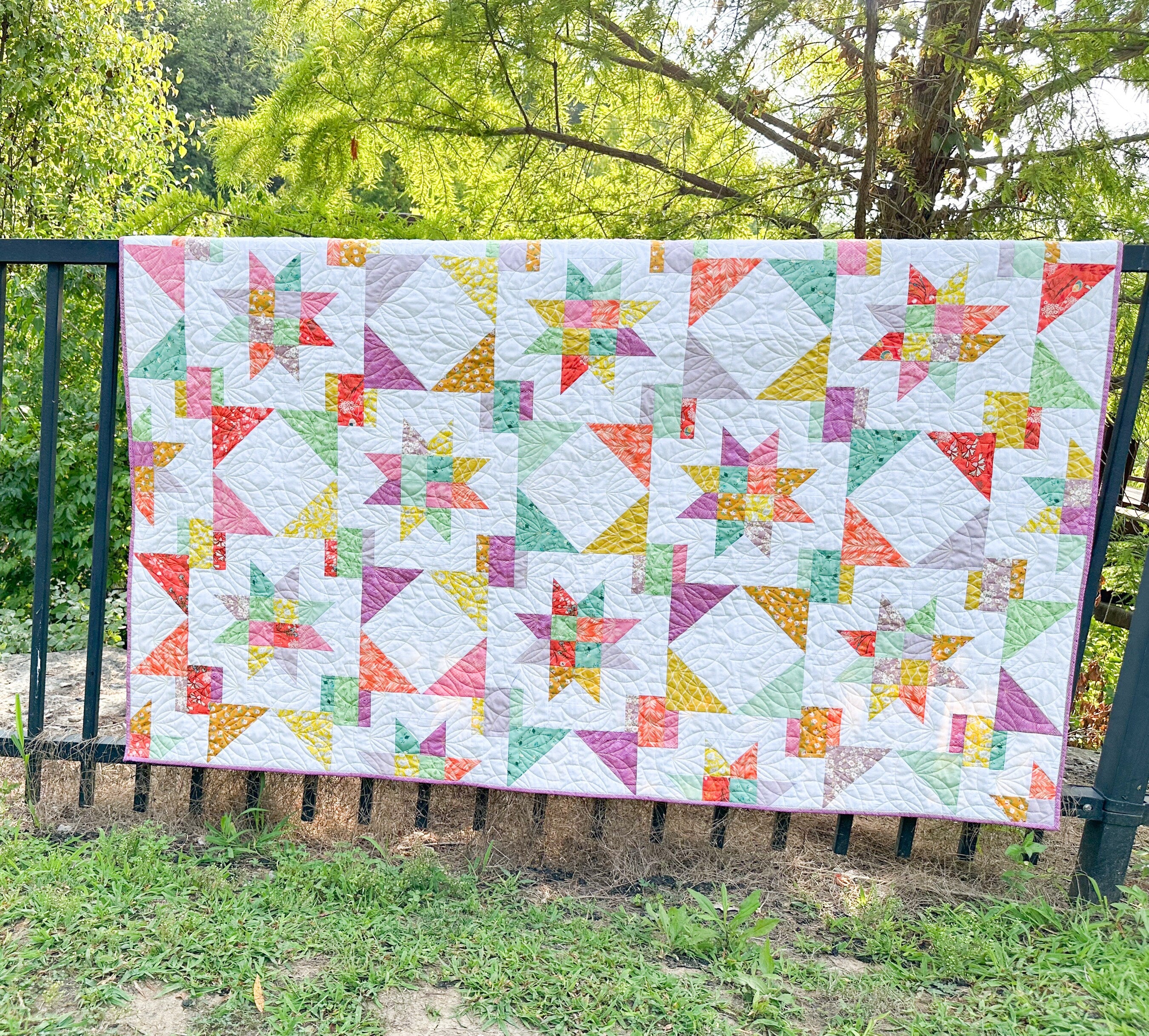 Early Hours Quilt Kit | Bright Pastel Quilt Large Throw, Includes Pattern (72" x 72")