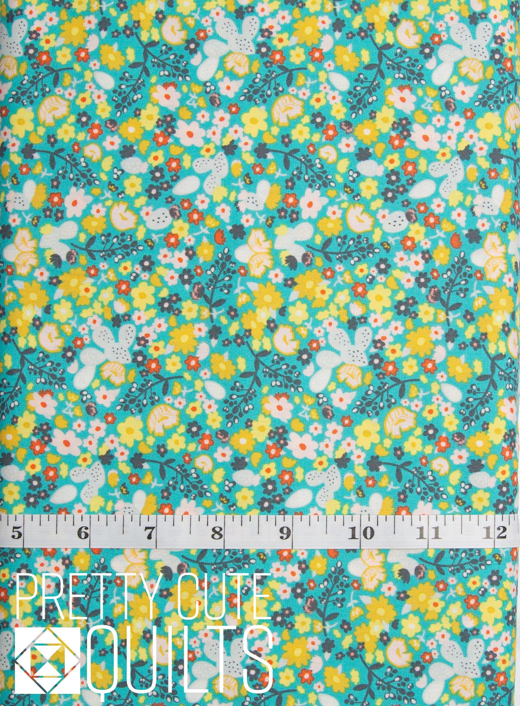 Summer Field DAT-89404 designed by Dana Willard for Art Gallery Fabrics - teal aqua flowers yellow small print