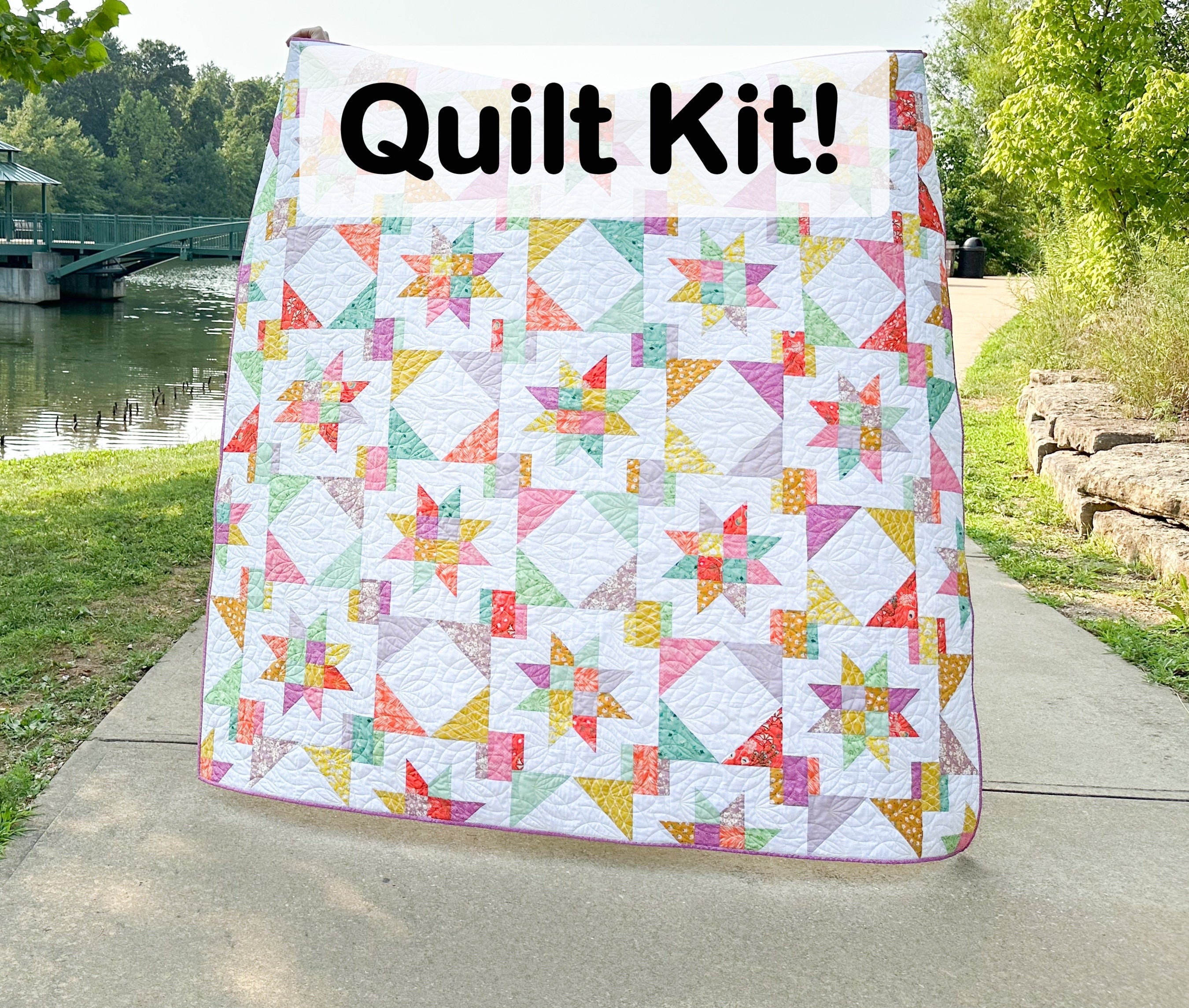 Early Hours Quilt Kit | Bright Pastel Quilt Large Throw, Includes Pattern (72" x 72")