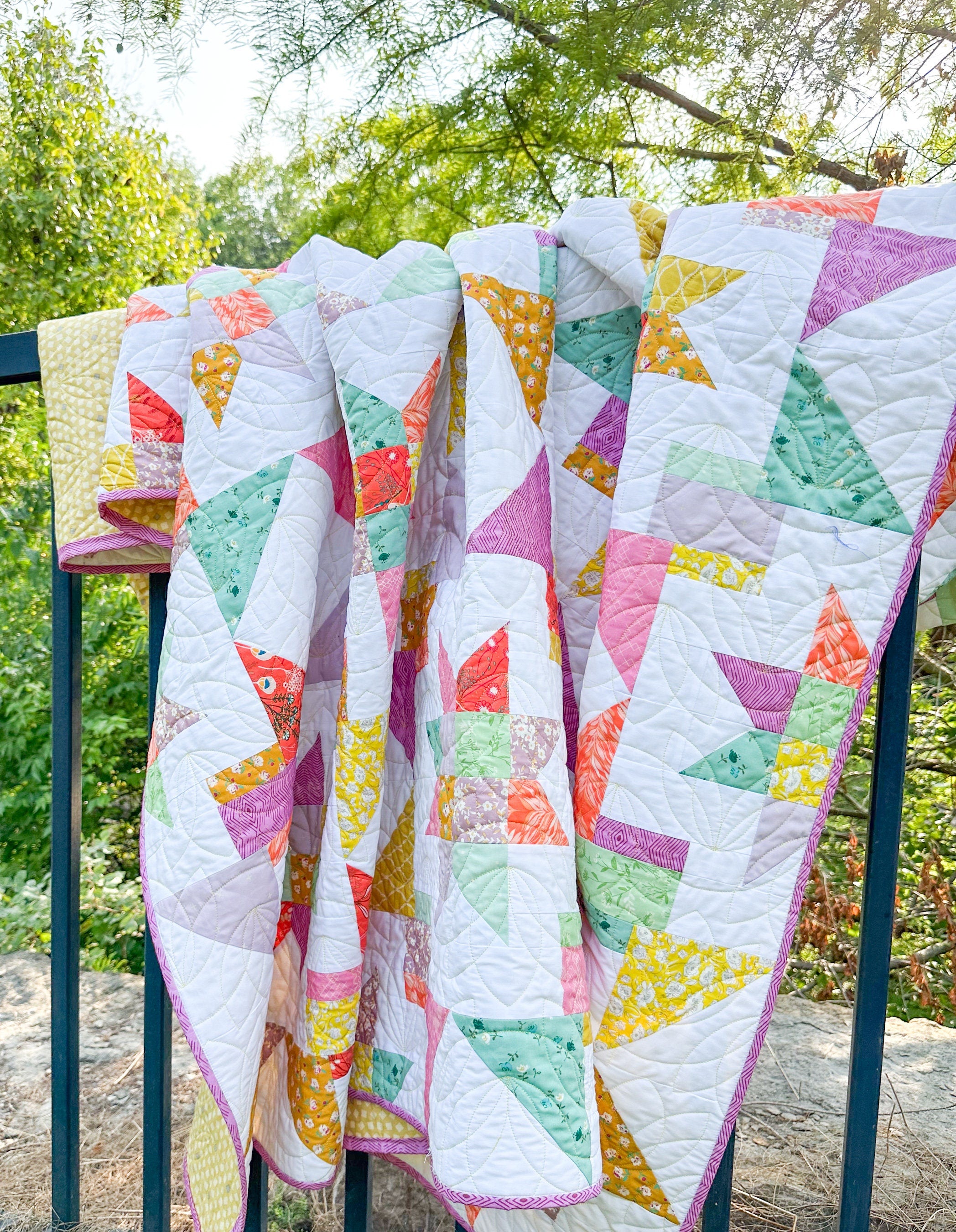 Early Hours Quilt Kit | Bright Pastel Quilt Large Throw, Includes Pattern (72" x 72")