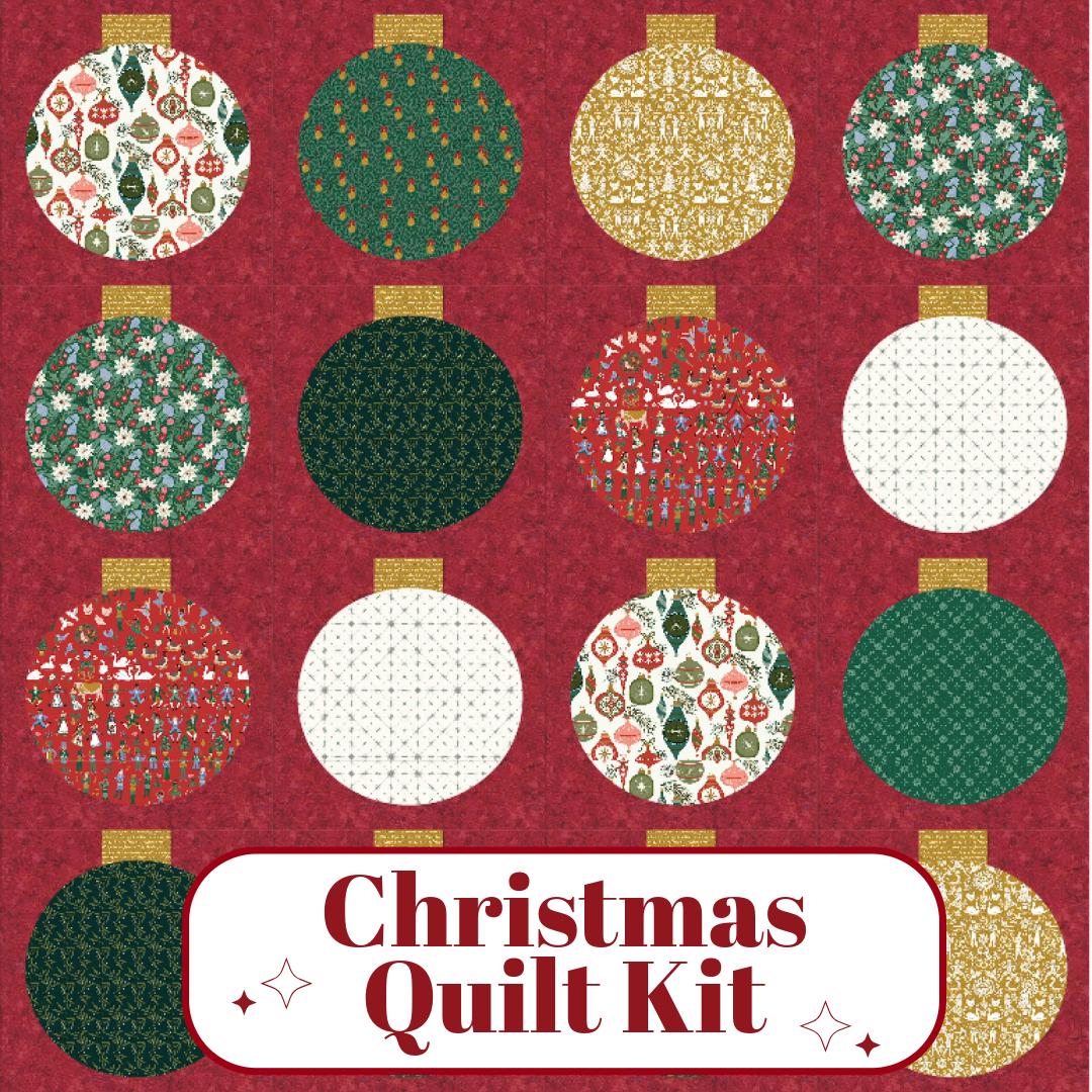 Retro Ornaments Christmas Quilt Kit | Includes Pattern by Lo and Behold Stitchery | 64in x 64in Throw/Lap Size Quilt Kit