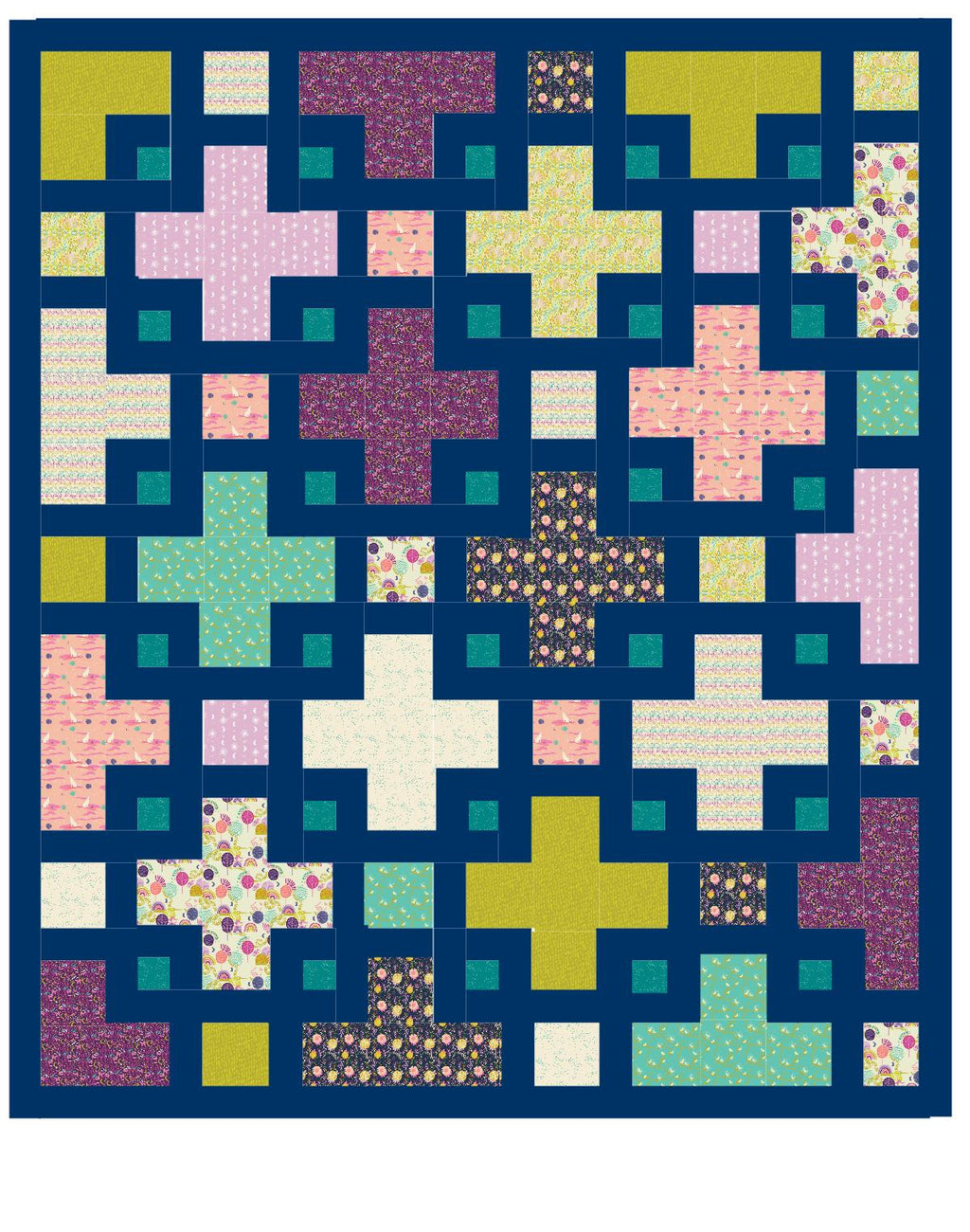 Violet Quilt Kit | Includes Pattern by Kitchen Table Quilting | 58in x 68in Throw/Lap Size Quilt Kit | Pink Purple Blue Green Colorway