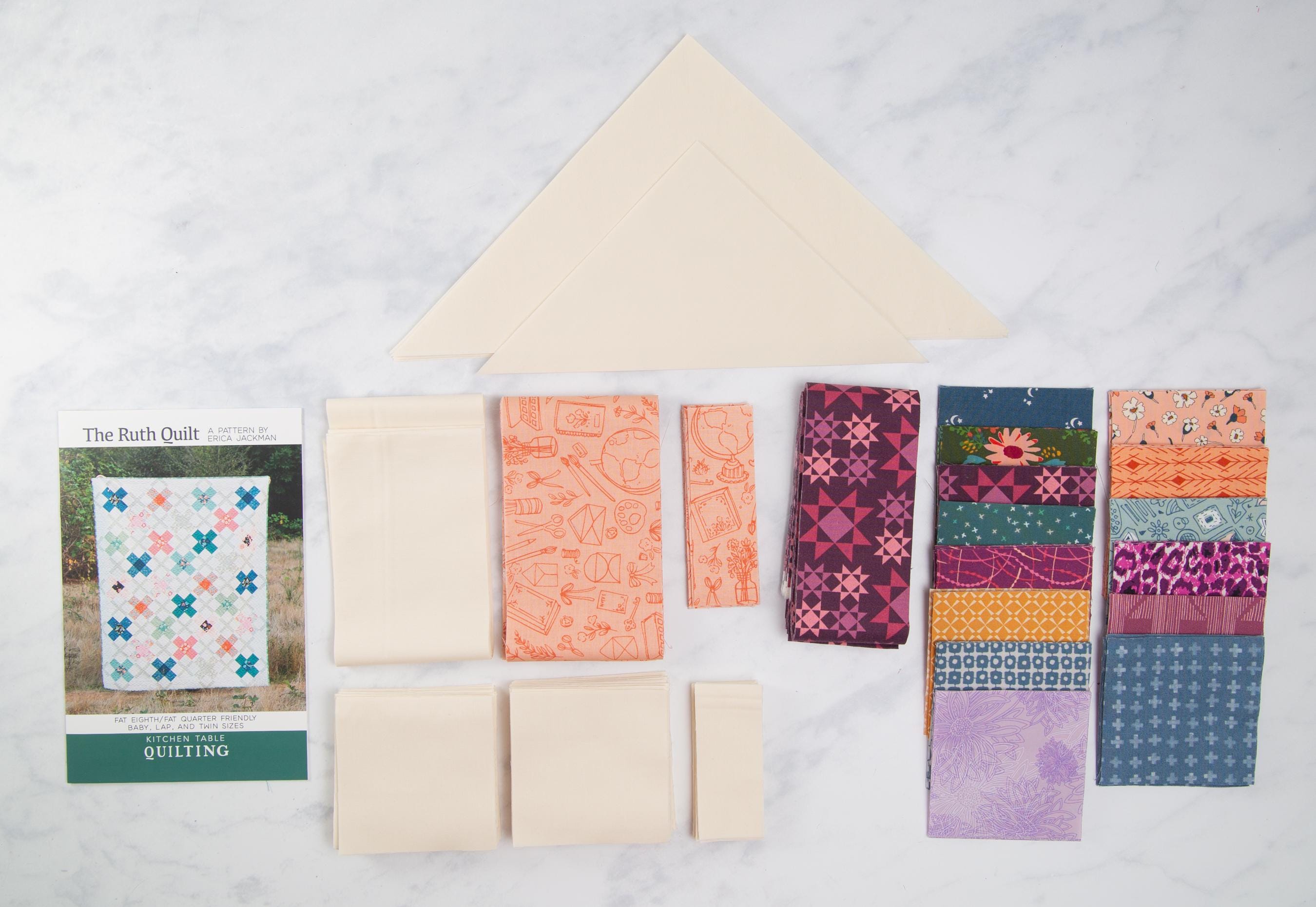 Precut Quilt Kit – The Ruth Throw Quilt in purple, peach, gold, Includes Pattern, (57" x 71")