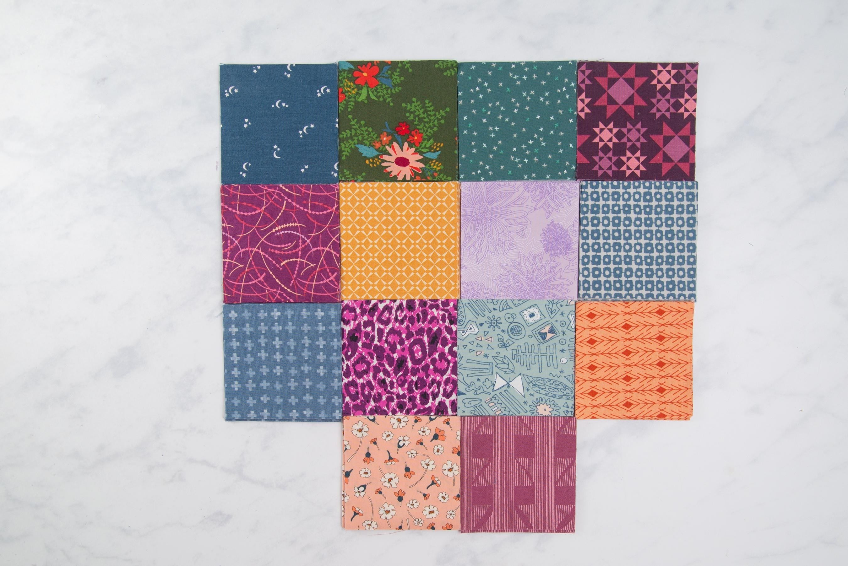 Precut Quilt Kit – The Ruth Throw Quilt in purple, peach, gold, Includes Pattern, (57" x 71")