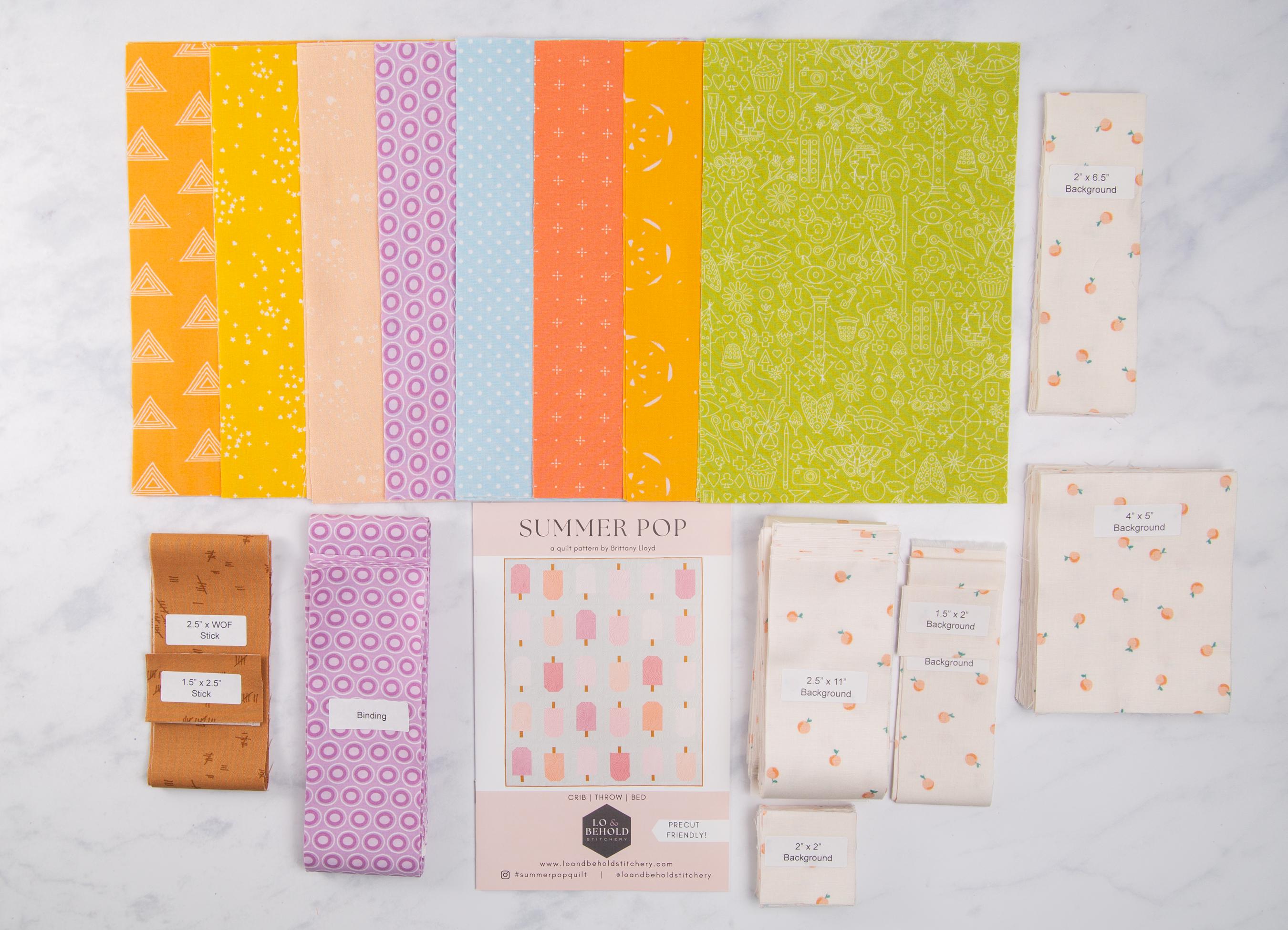 Precut Quilt Kit – Summer Pop Popsicle Throw in bright prints, Includes Pattern (60" x 70")