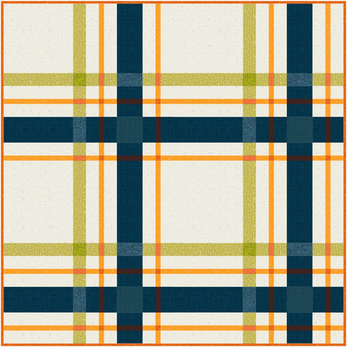 Upscale Plaid Quilt Kit | Includes Pattern by Lo and Behold Stitchery | 67in x 67in Throw Size Quilt Kit | Green, Orange, Blue colorway