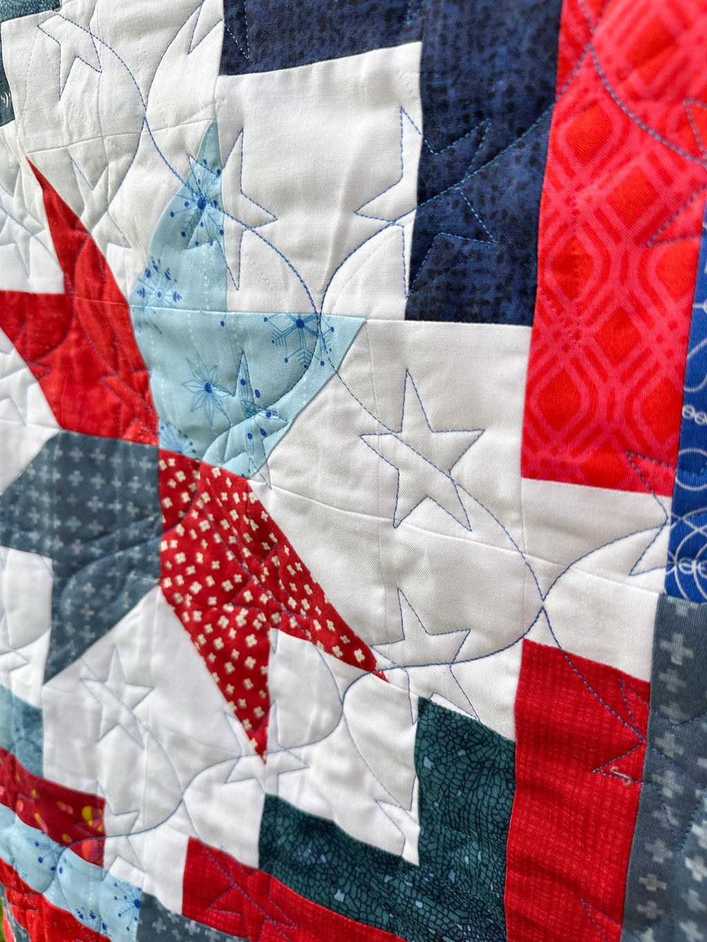 Precut Quilt Kit - Ready to Sew!  | Cozy Cabin - Red White and Blue - Patriotic | Includes Printed Pattern |  60" x 60" Throw Quilt