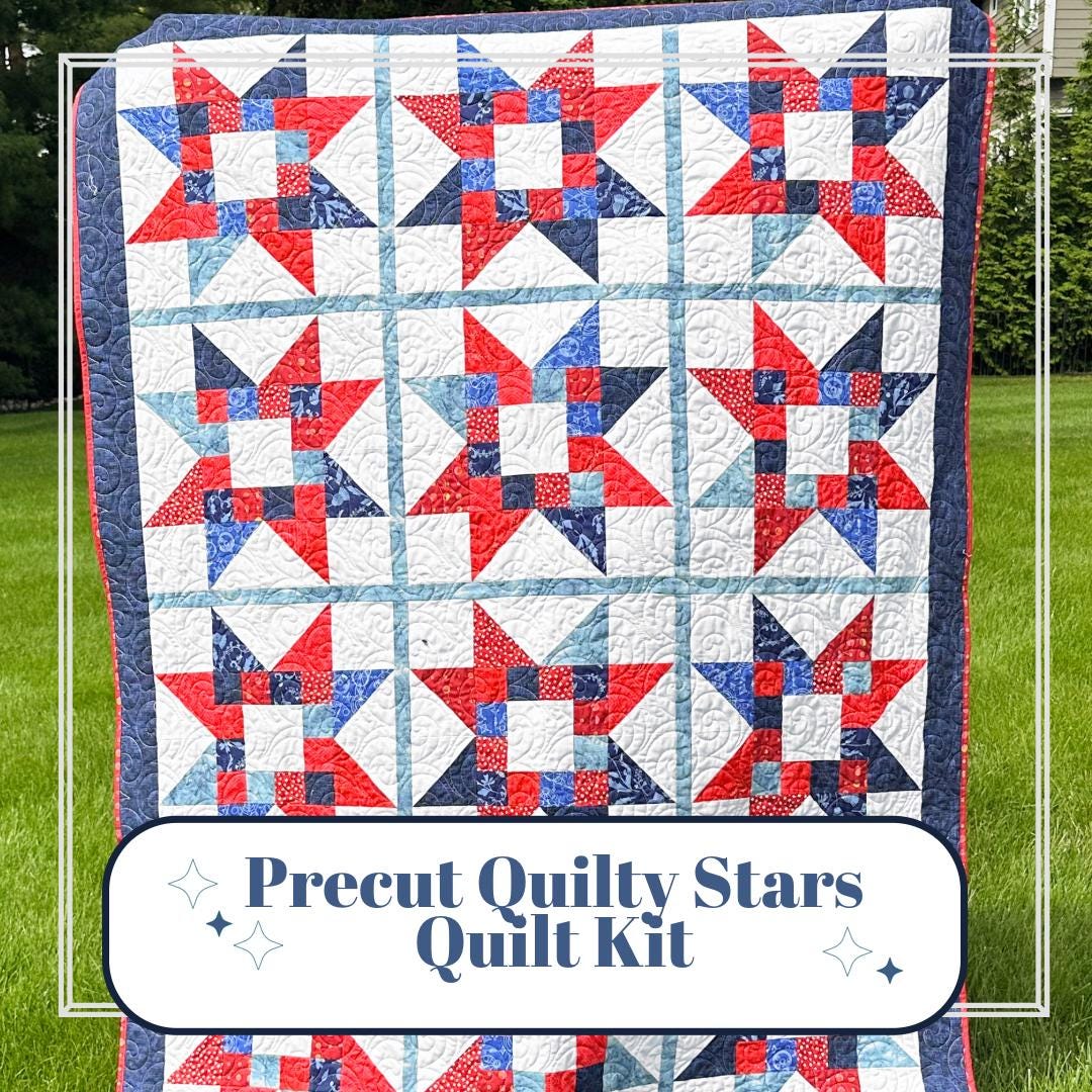 Precut Quilt Kit – Ready to Sew, Quilty Stars Throw, Patriotic theme, Includes pattern (56" x 73")
