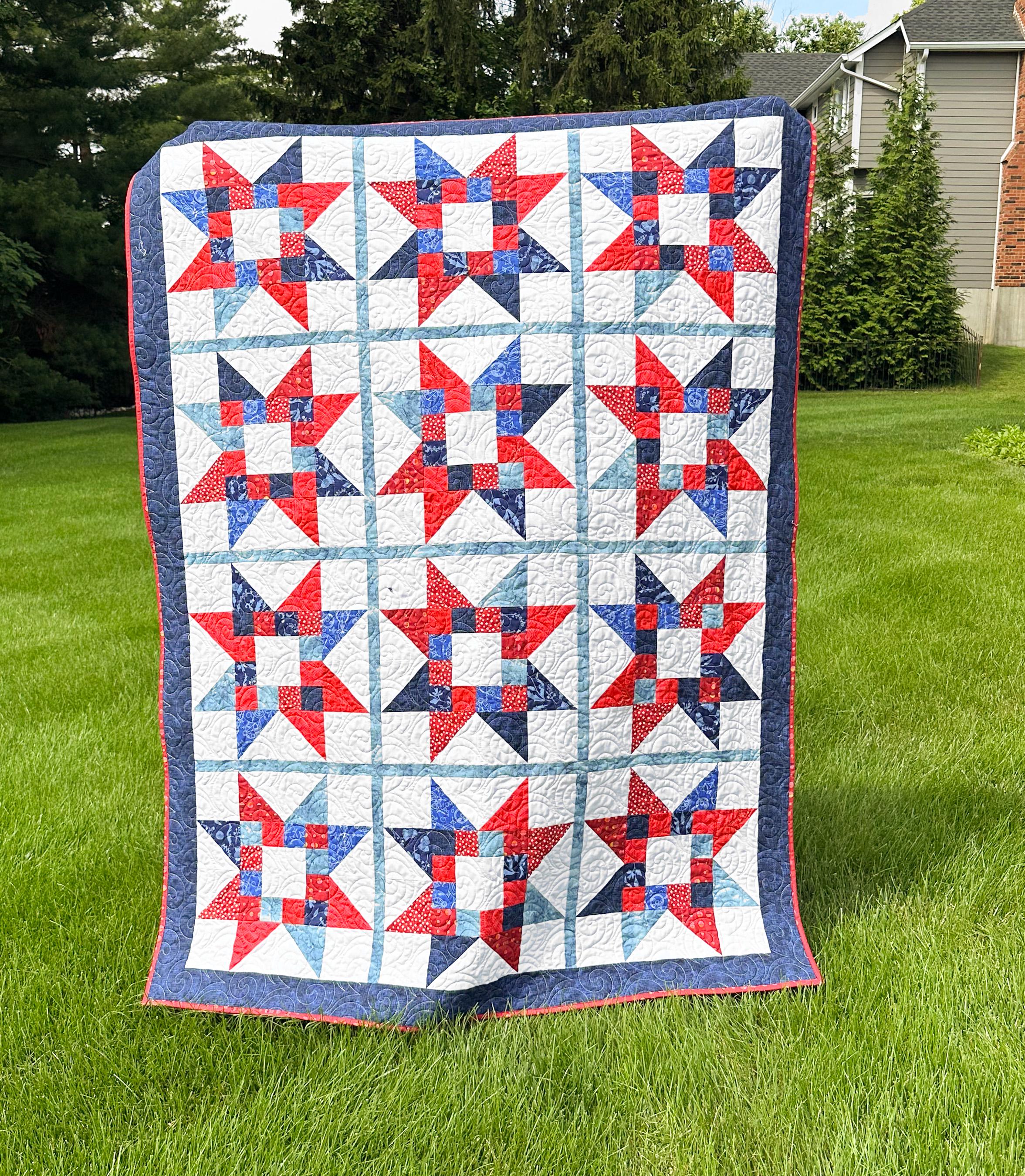 Precut Quilt Kit – Ready to Sew, Quilty Stars Throw, Patriotic theme, Includes pattern (56" x 73")