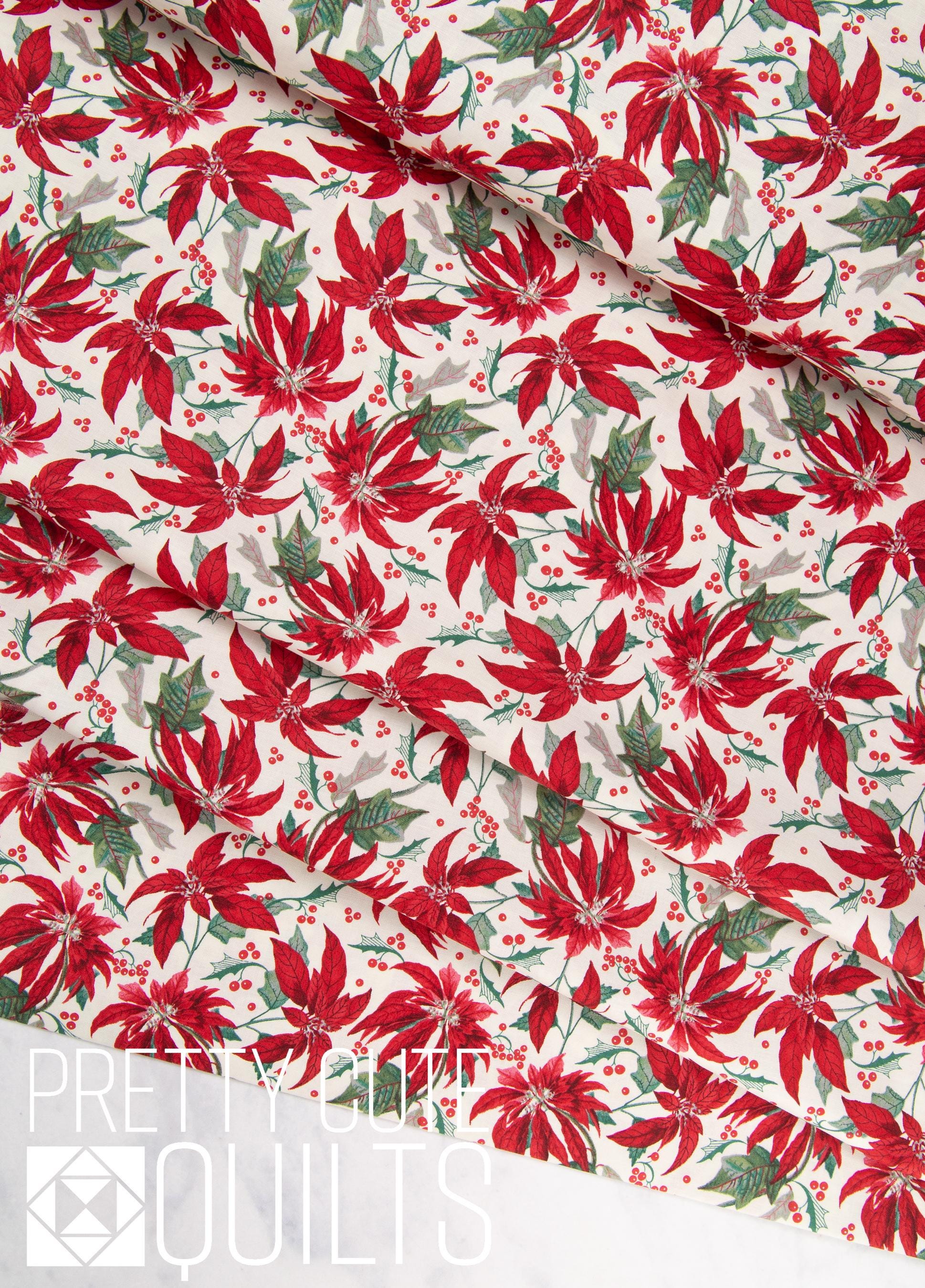 Merry Little Christmas Main Cream C14840-CREAM by Riley Blake, Poinsettias on cream