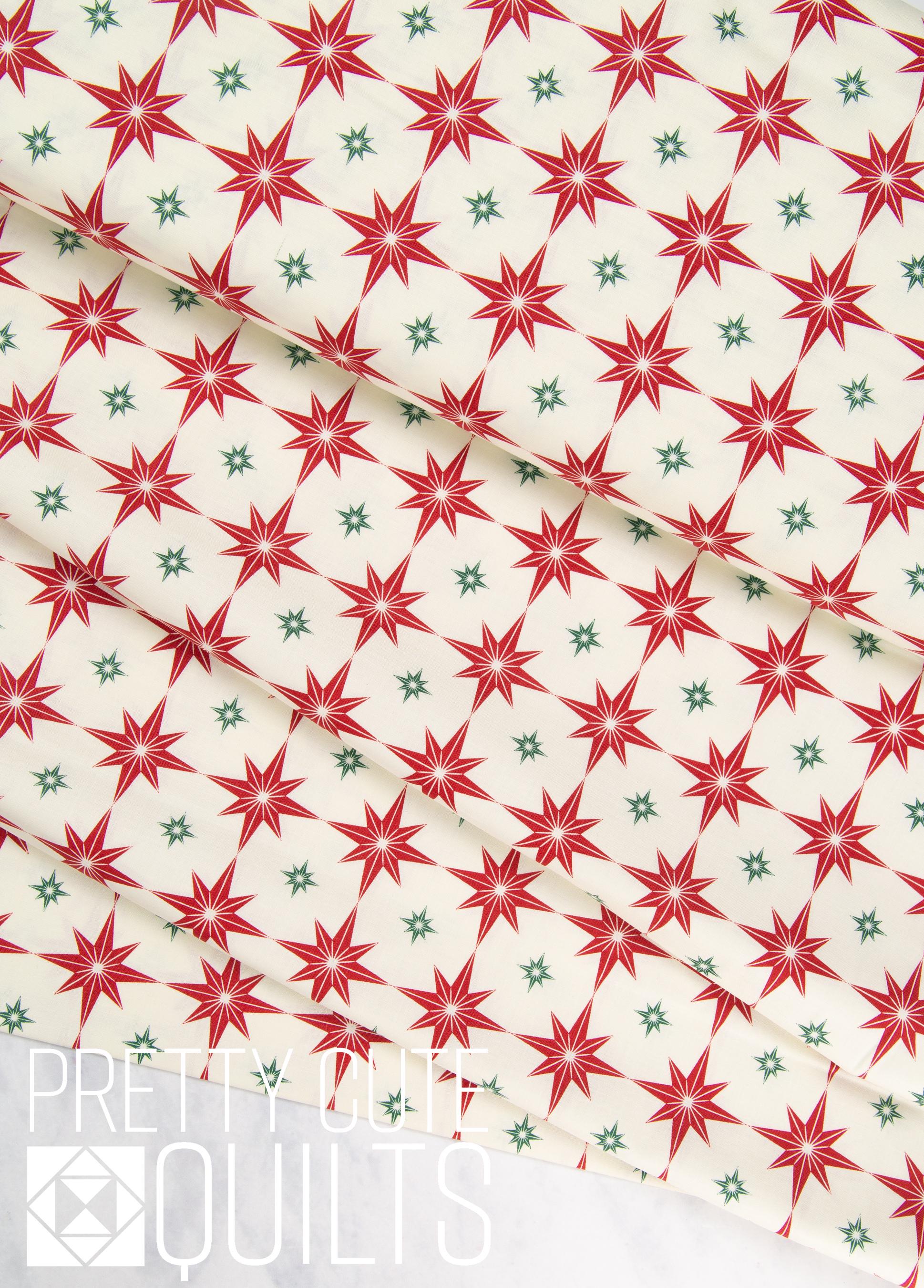 Merry Little Christmas Starbursts Cream C14843-CREAM by Riley Blake Fabrics, Red Stars on cream