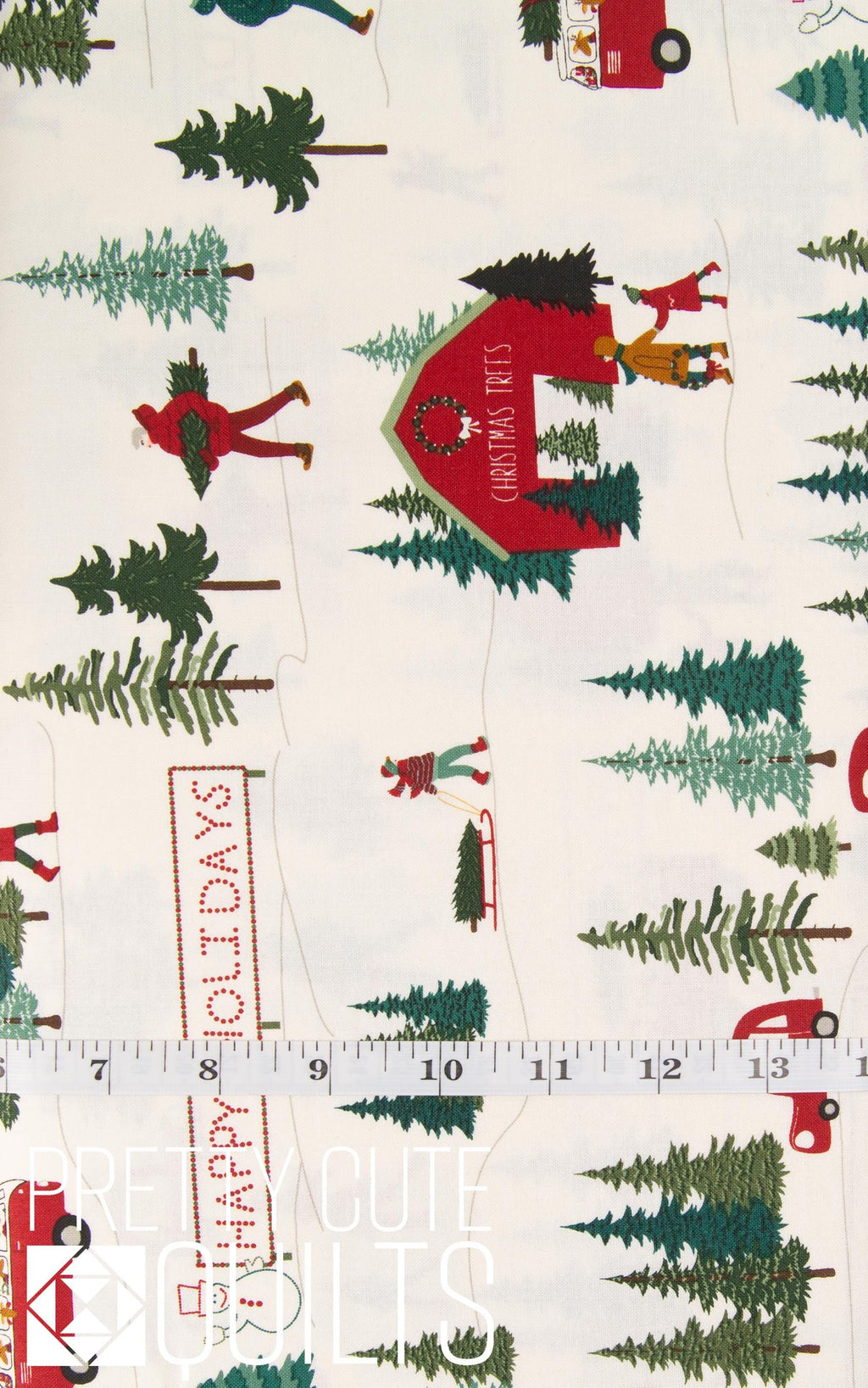 Christmas Is in Town Main Cream C14740-CREAM by Riley Blake Fabrics, barn and christmas trees on cream
