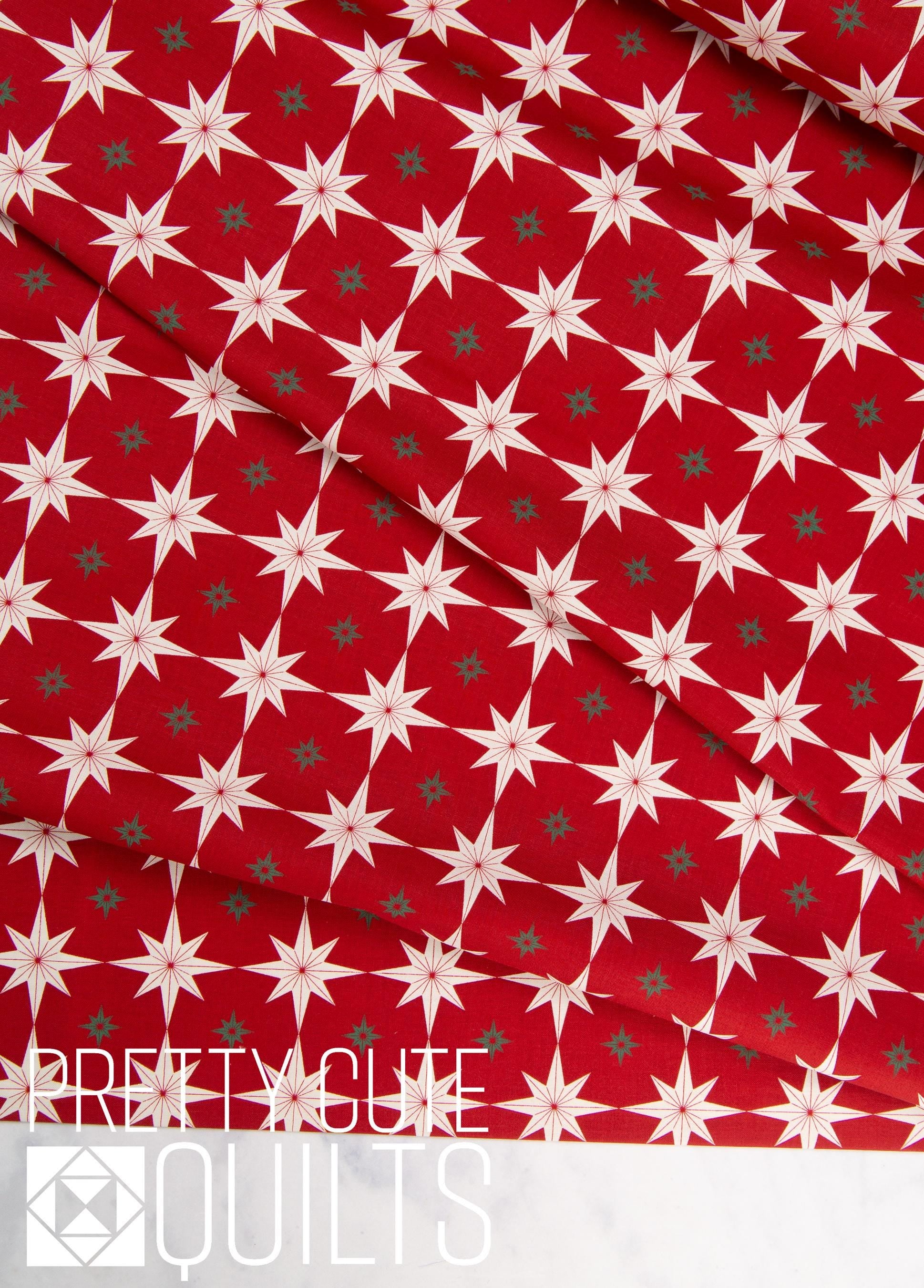 Merry Little Christmas Starbursts Red C14843-RED by Riley Blake Fabrics, White stars on Red