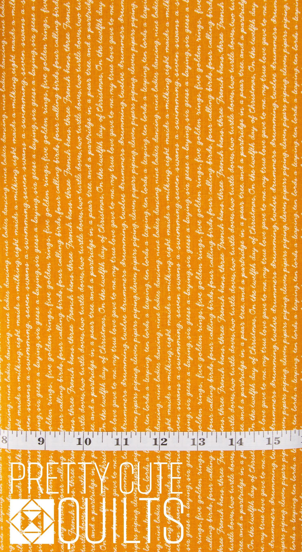 A Pear-fect Christmas Calling Words Gold C14974-GOLD by Riley Blake, White words on gold background
