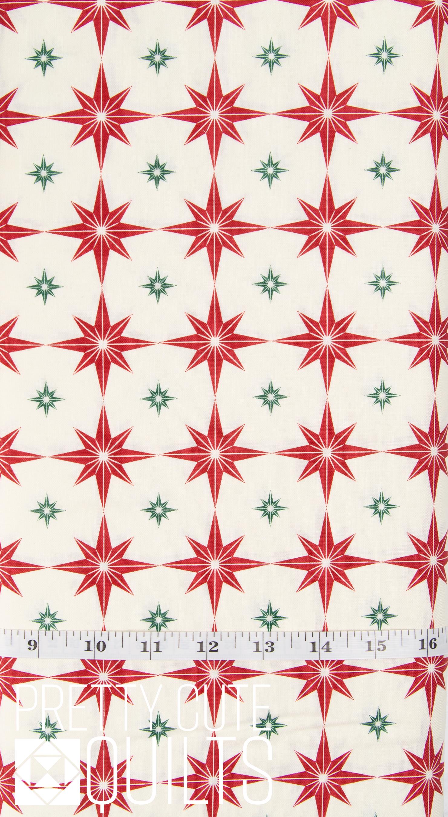 Merry Little Christmas Starbursts Cream C14843-CREAM by Riley Blake Fabrics, Red Stars on cream