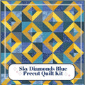 Precut Quilt Kit- Ready to Sew! | Sky Diamonds Blue/Gold Quilt Kit| Includes Printed Pattern  60" x 75" Throw Quilt Kit |Beginner Friendly