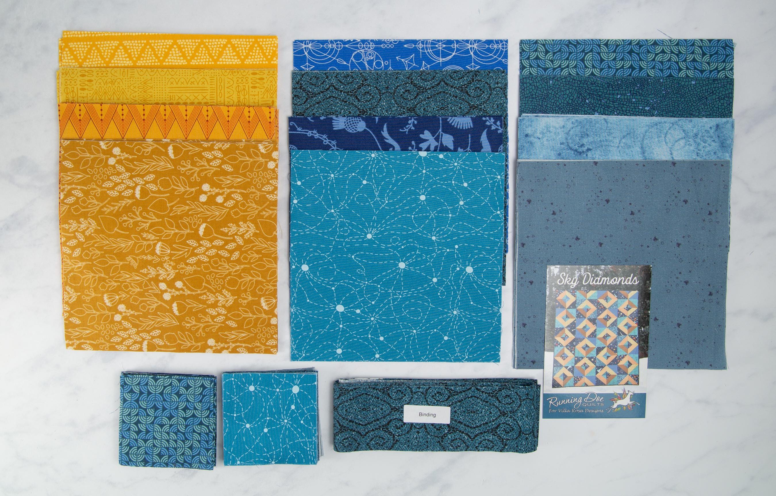 Precut Quilt Kit- Ready to Sew! | Sky Diamonds Blue/Gold Quilt Kit| Includes Printed Pattern  60" x 75" Throw Quilt Kit |Beginner Friendly
