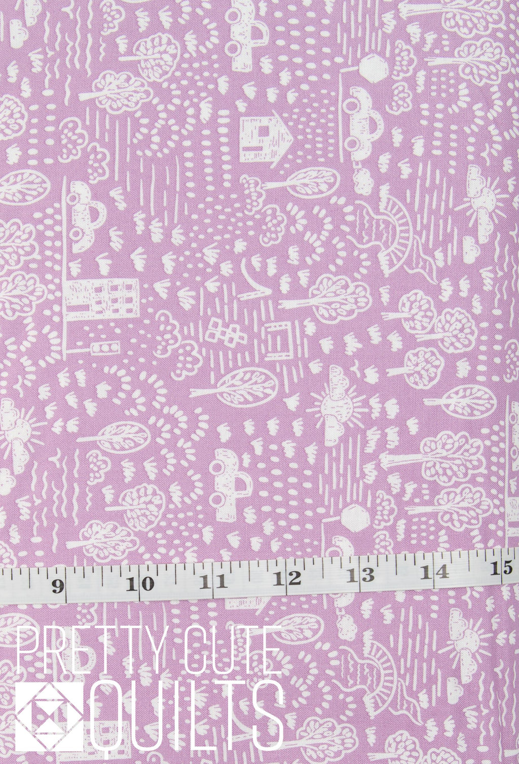 Get Your Cray-On with Crayola Purple Neighborhood by Riley Blake C15411-PURPLE, cars trees houses