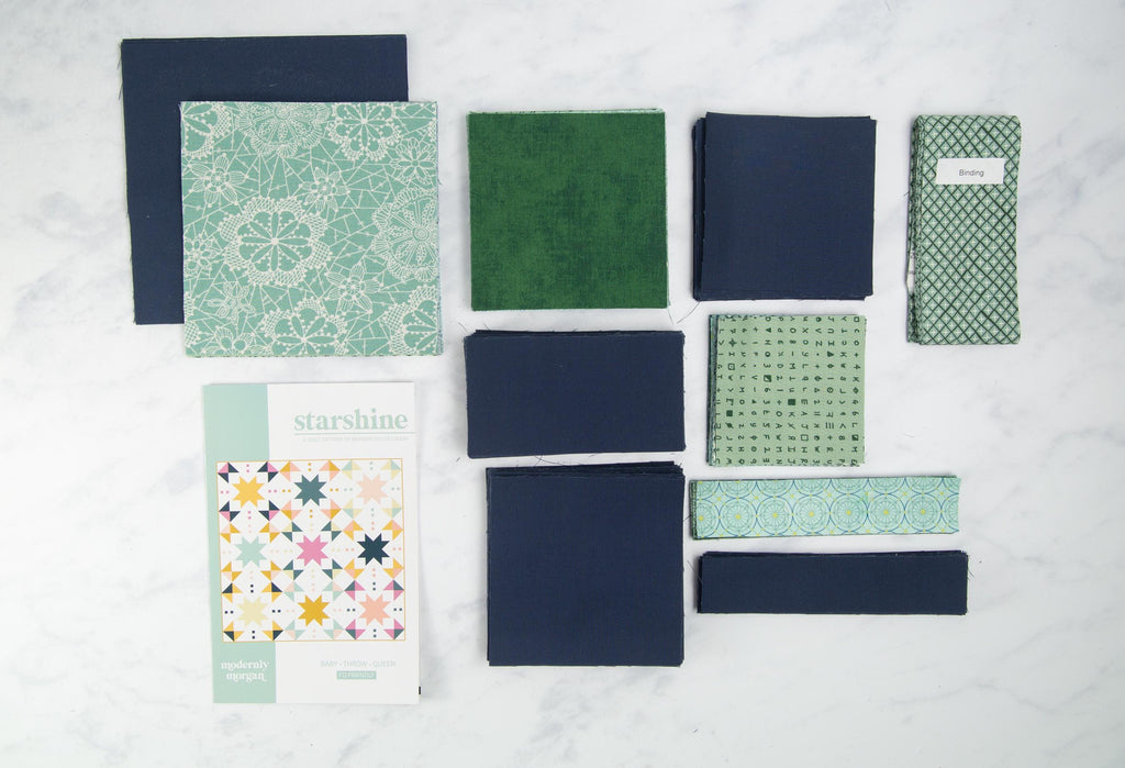 Precut Quilt Kit - Ready to Sew! | Starshine Quilt - Blue & Green | Includes Pattern | 66in x 66in Throw Size Quilt Kit