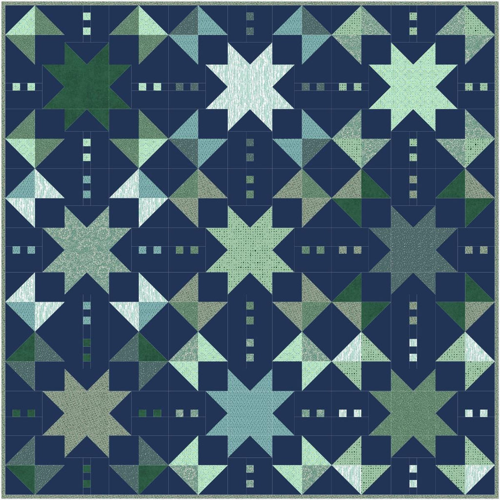 Precut Quilt Kit - Ready to Sew! | Starshine Quilt - Blue & Green | Includes Pattern | 66in x 66in Throw Size Quilt Kit