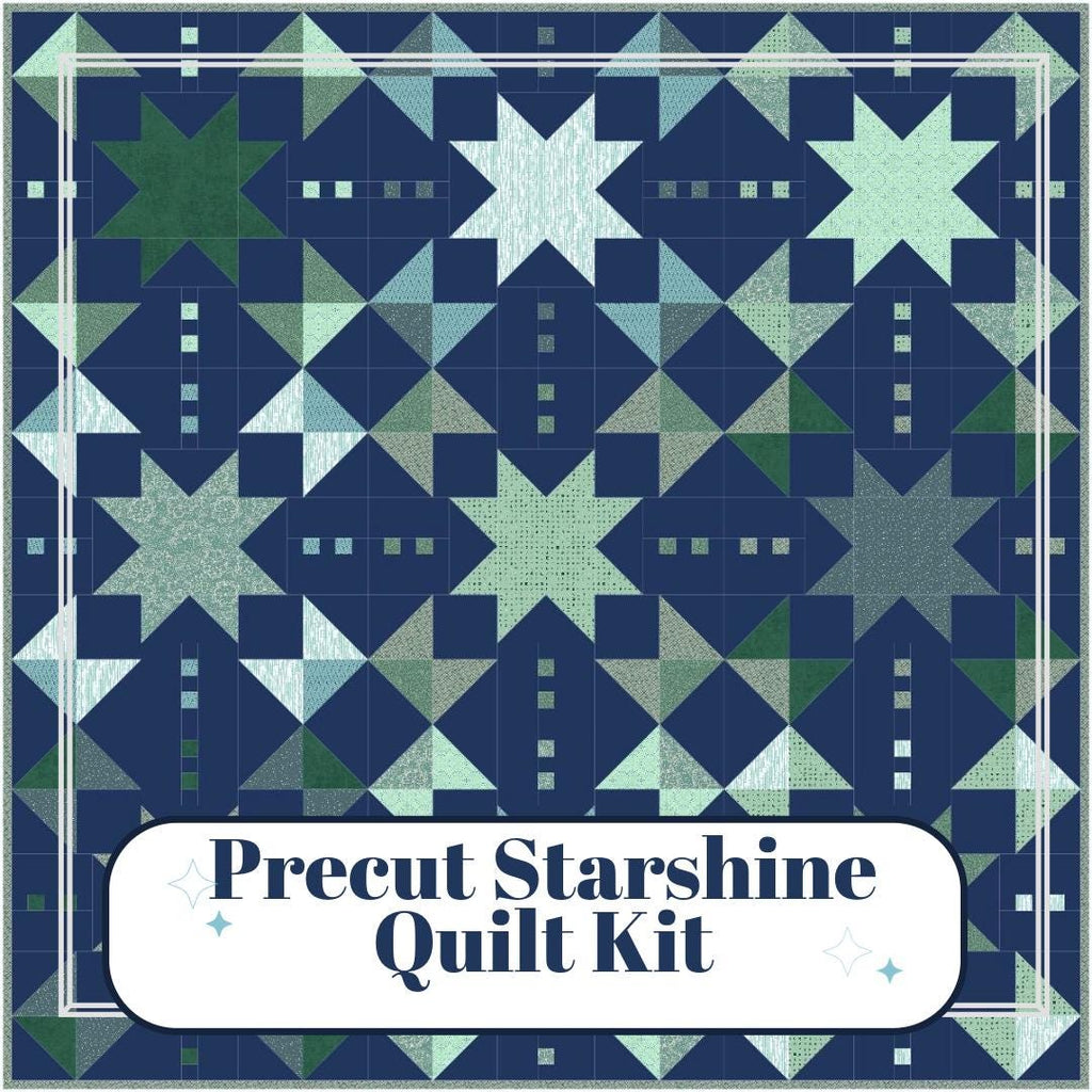 Precut Quilt Kit - Ready to Sew! | Starshine Quilt - Blue & Green | Includes Pattern | 66in x 66in Throw Size Quilt Kit
