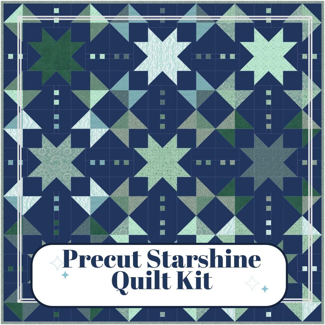 Precut Quilt Kit - Ready to Sew! | Starshine Quilt - Blue & Green | Includes Pattern | 66in x 66in Throw Size Quilt Kit