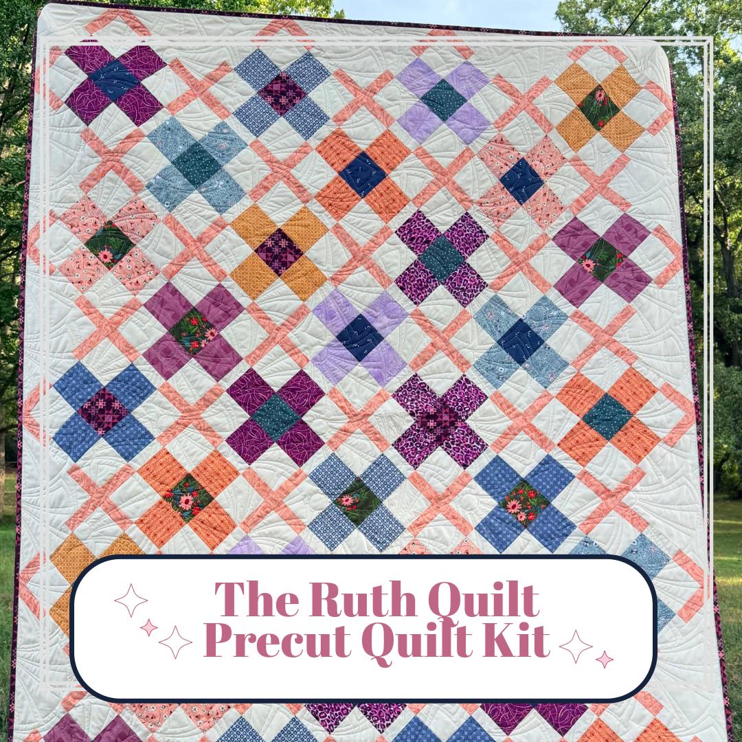 Precut Quilt Kit – The Ruth Throw Quilt in purple, peach, gold, Includes Pattern, (57" x 71")