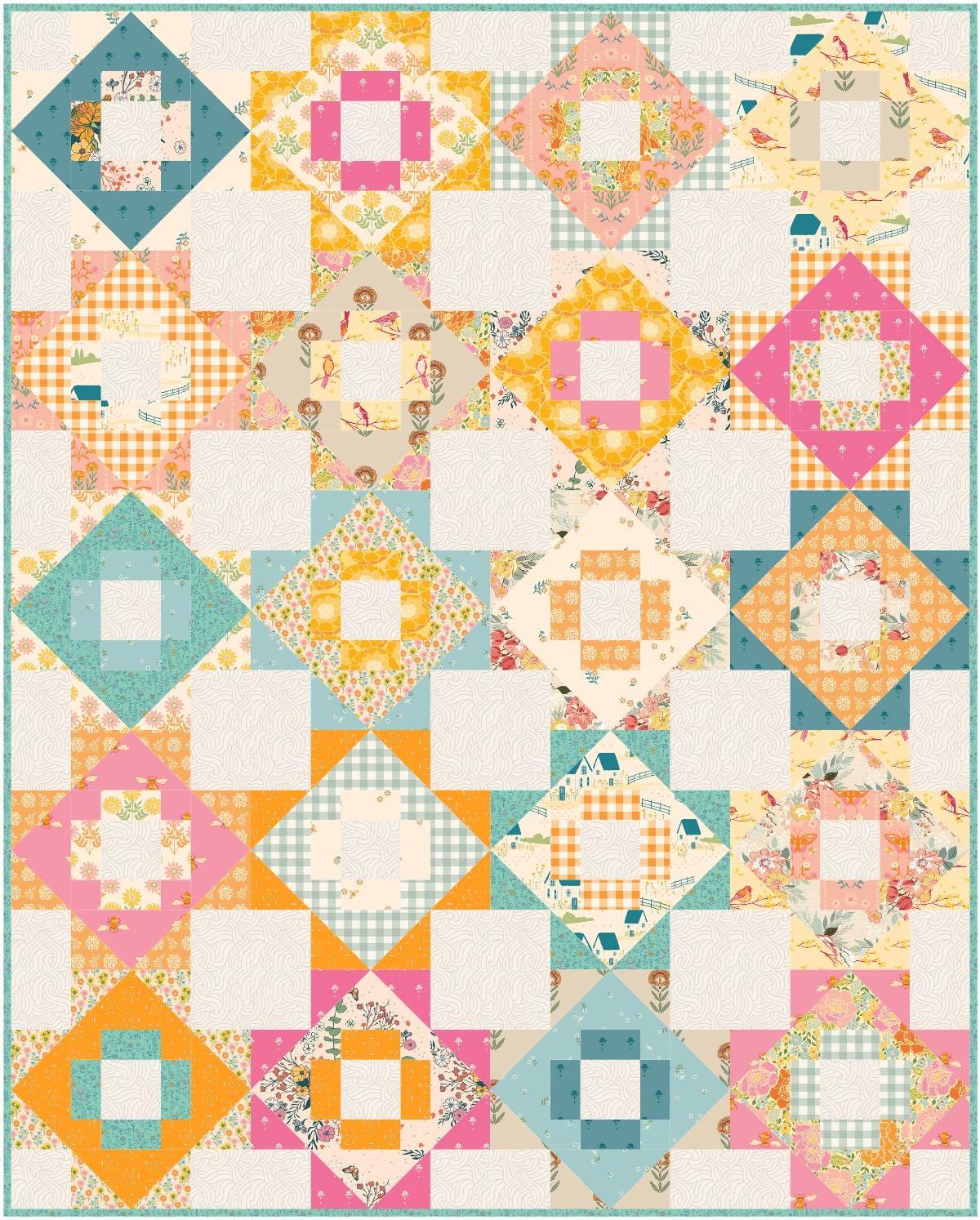 Precut Quilt Kit – Ready to Sew, Meadowland Large Throw, Includes Pattern (64" x 80")