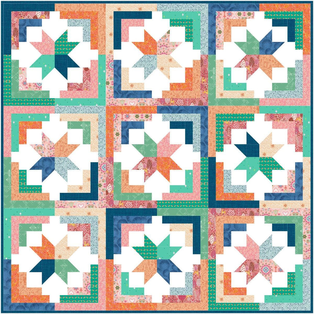 Precut Quilt Kit - Ready to Sew, Cozy Cabin Throw Quilt, Spring Garden Colors, Includes Printed Pattern (60" x 60")
