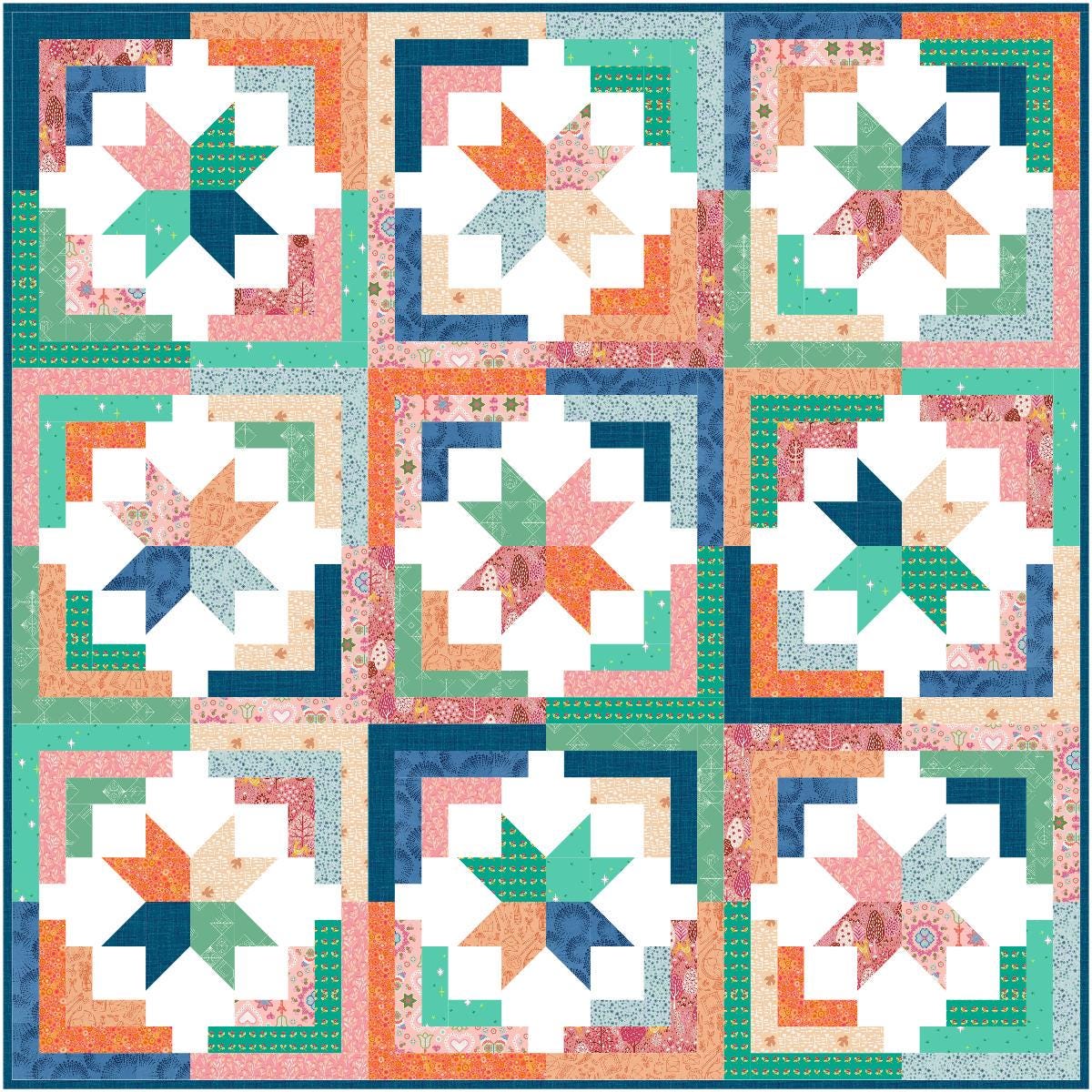Precut Quilt Kit - Ready to Sew, Cozy Cabin Throw Quilt, Spring Garden Colors, Includes Printed Pattern (60" x 60")