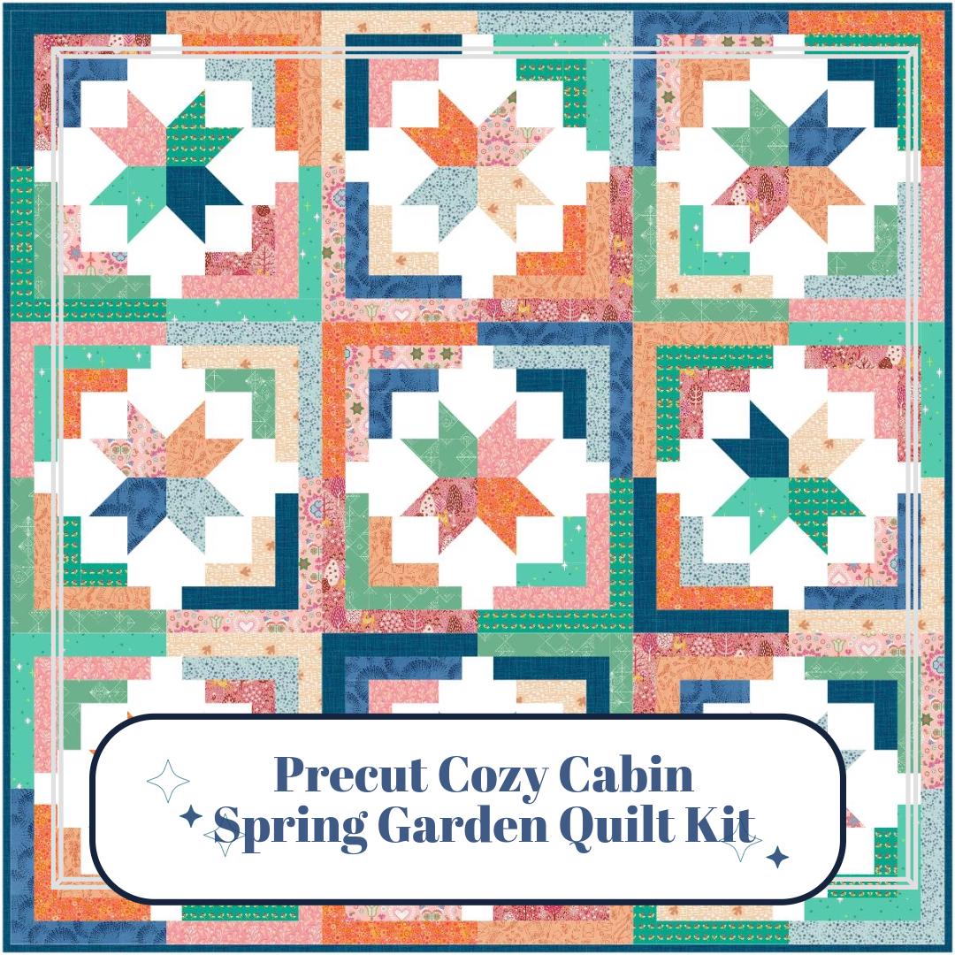 Precut Quilt Kit - Ready to Sew, Cozy Cabin Throw Quilt, Spring Garden Colors, Includes Printed Pattern (60" x 60")