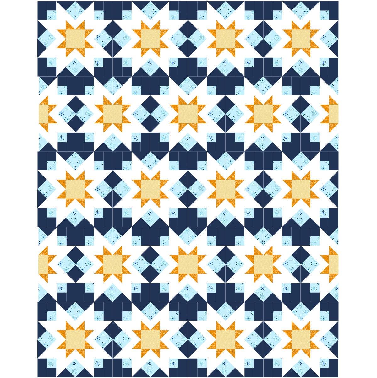 Precut Quilt Kit - Ready to Sew! - Night Stars - Includes Printed Pattern | 64" x 80"  |Quilt in a bag