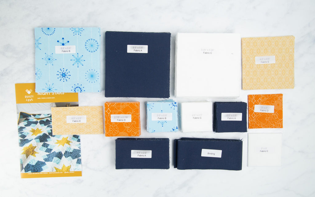 Precut Quilt Kit - Ready to Sew! - Night Stars - Includes Printed Pattern | 64" x 80"  |Quilt in a bag