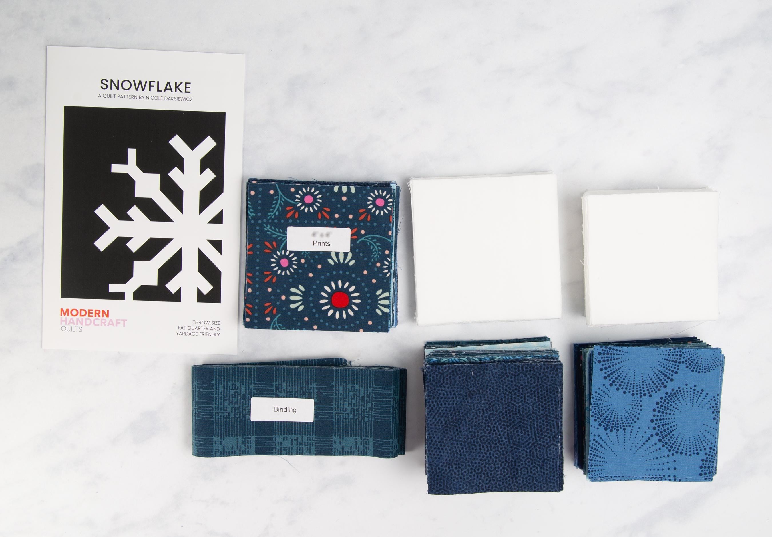 Precut Quilt Kit – Ready to Sew, Snowflake Throw, Modern Scrappy Blues, Includes Pattern (60" x 72")