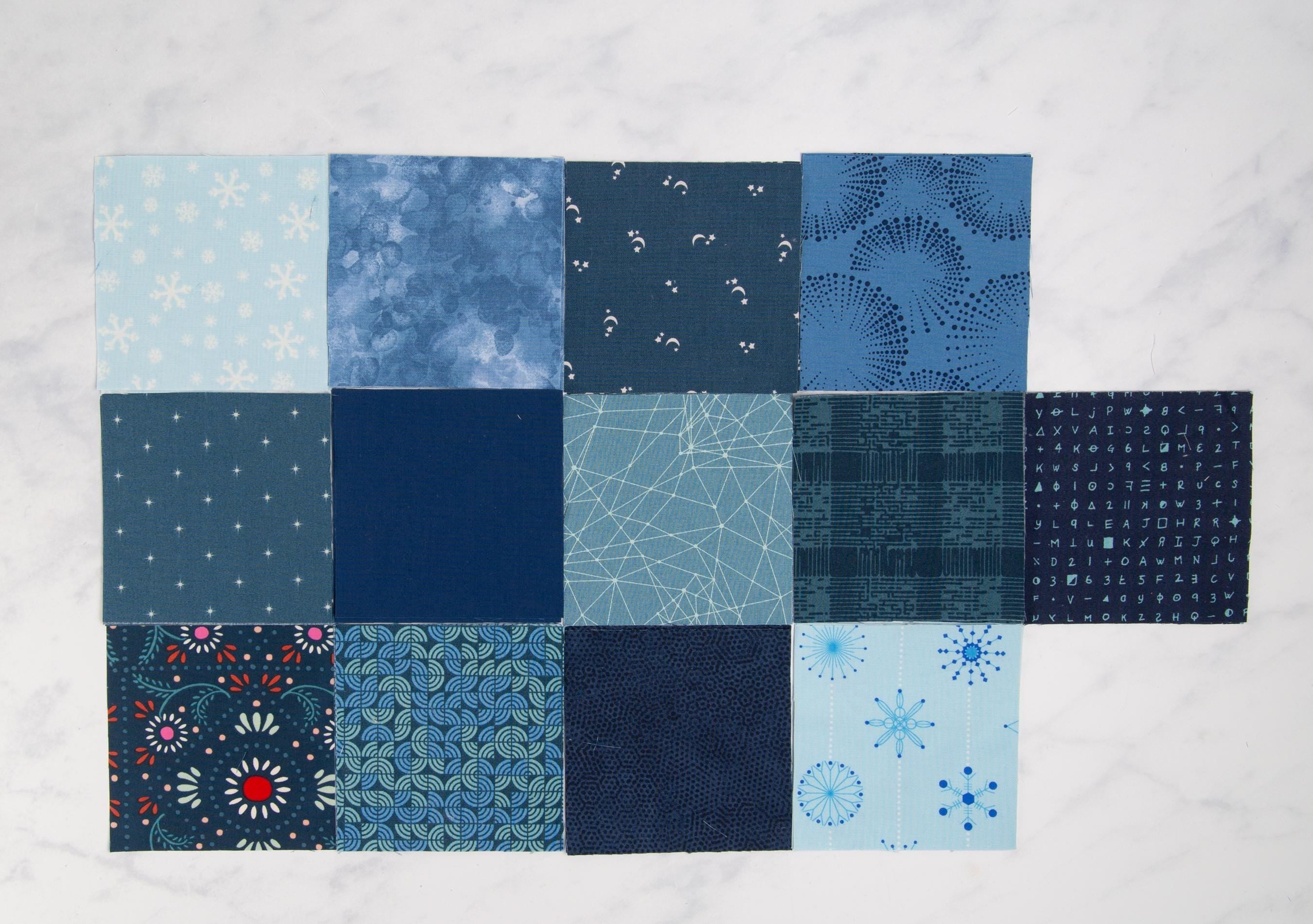 Precut Quilt Kit – Ready to Sew, Snowflake Throw, Modern Scrappy Blues, Includes Pattern (60" x 72")