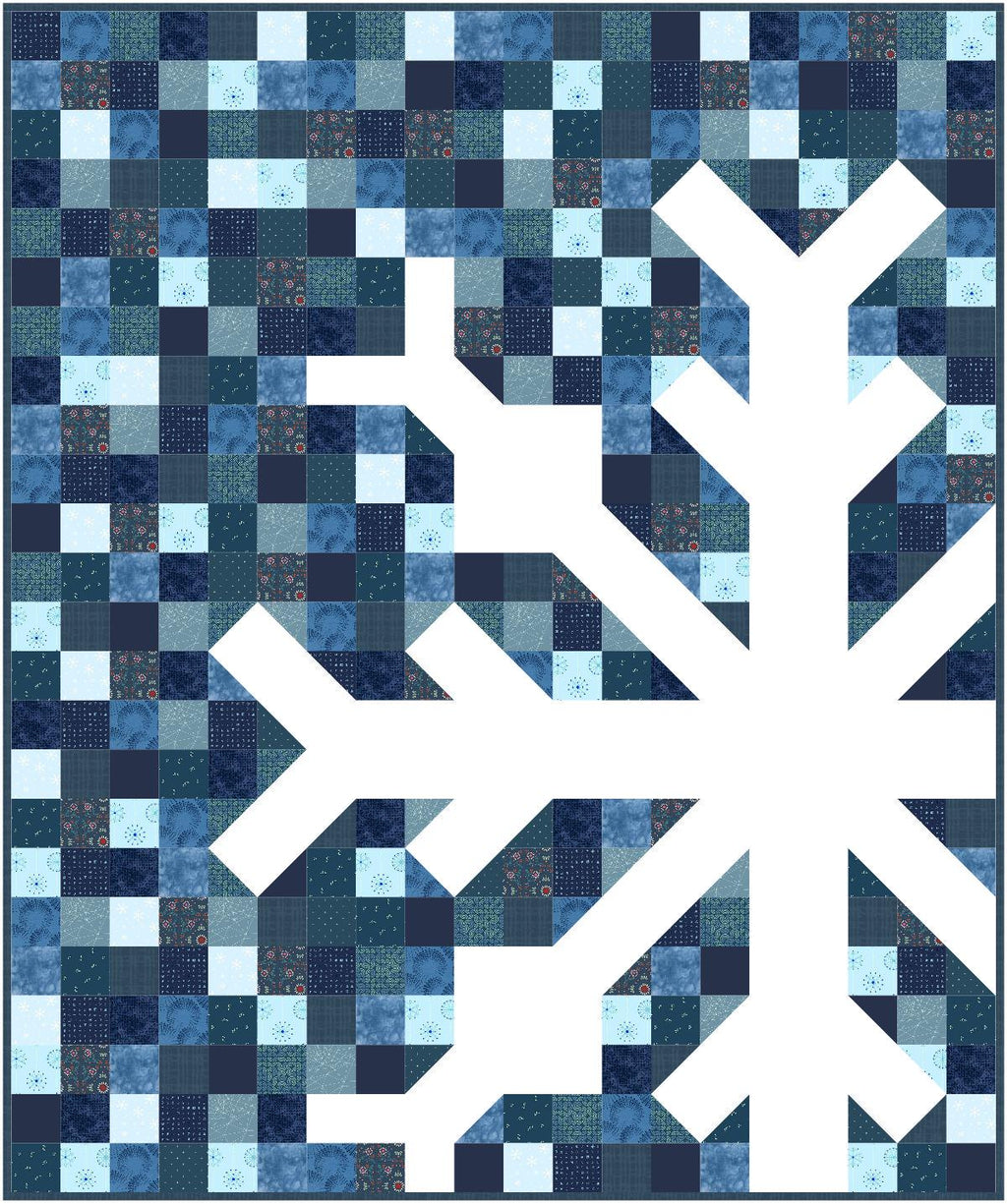 Precut Quilt Kit – Ready to Sew, Snowflake Throw, Modern Scrappy Blues, Includes Pattern (60" x 72")