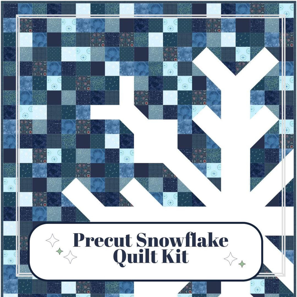 Precut Quilt Kit – Ready to Sew, Snowflake Throw, Modern Scrappy Blues, Includes Pattern (60" x 72")