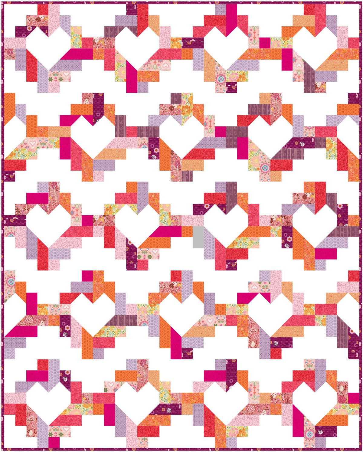 Heartspun Quilt Kit | Throw Quilt, Includes Pattern (64 x 80), Valentine's, Hearts