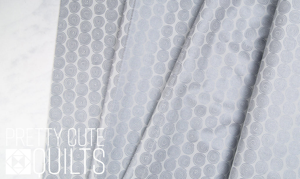 Vice Versa  Spirals Pearl Gray A-683-MC by Kim Schaefer for Andover Fabrics, metallic