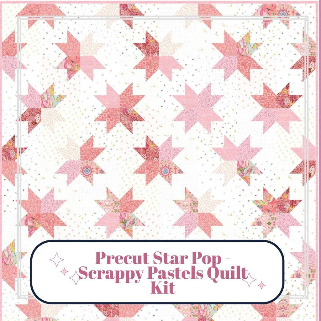 Precut Quilt Kit – Ready to Sew, Star Pop Quilt Kit, Scrappy Pinks and Pastels, Includes Printed Pattern (60" x 70")