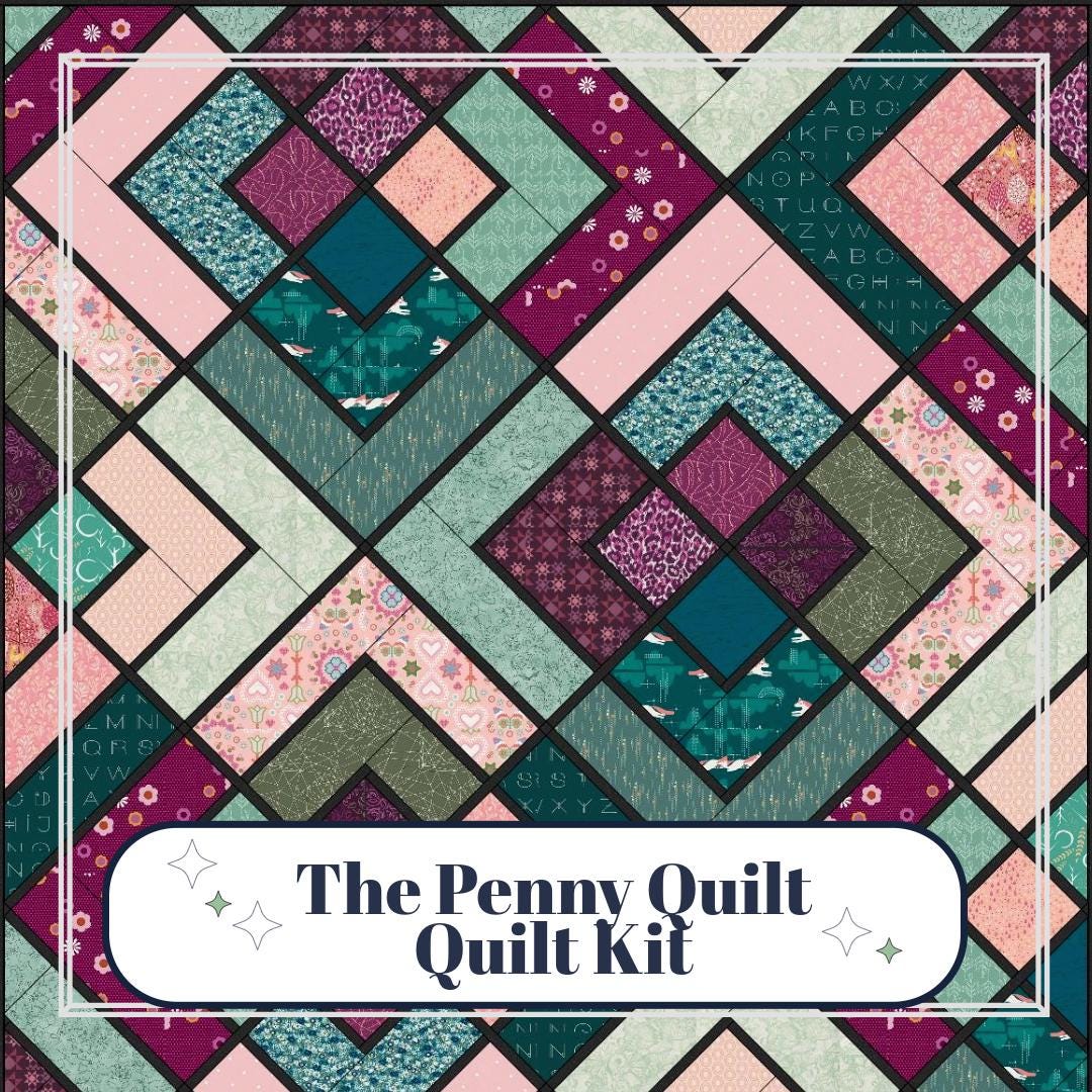 The Penny Quilt Kit, Throw Quilt, Includes Pattern (55 x 74), purple, teal, pink, green