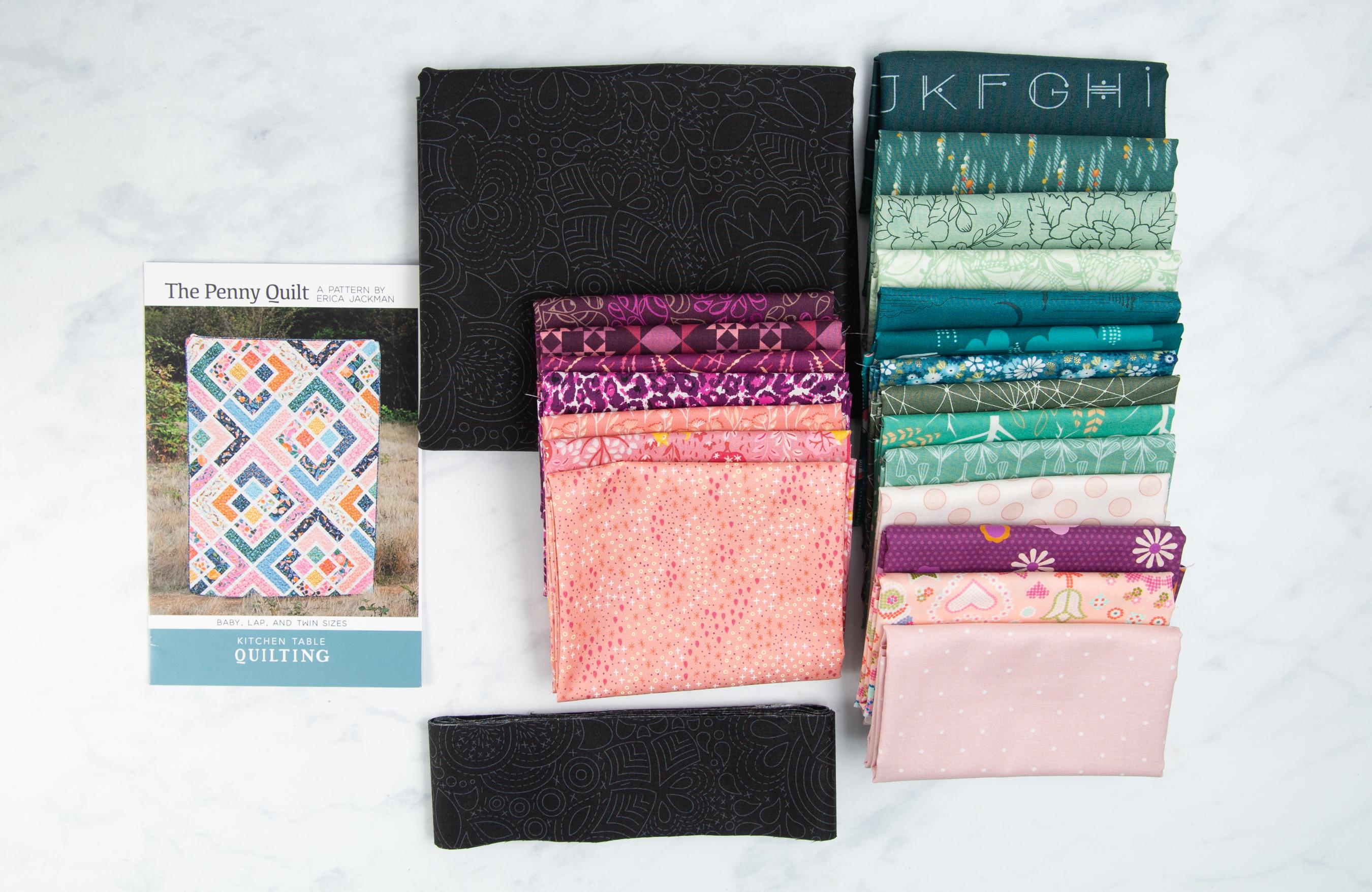 The Penny Quilt Kit, Throw Quilt, Includes Pattern (55 x 74), purple, teal, pink, green