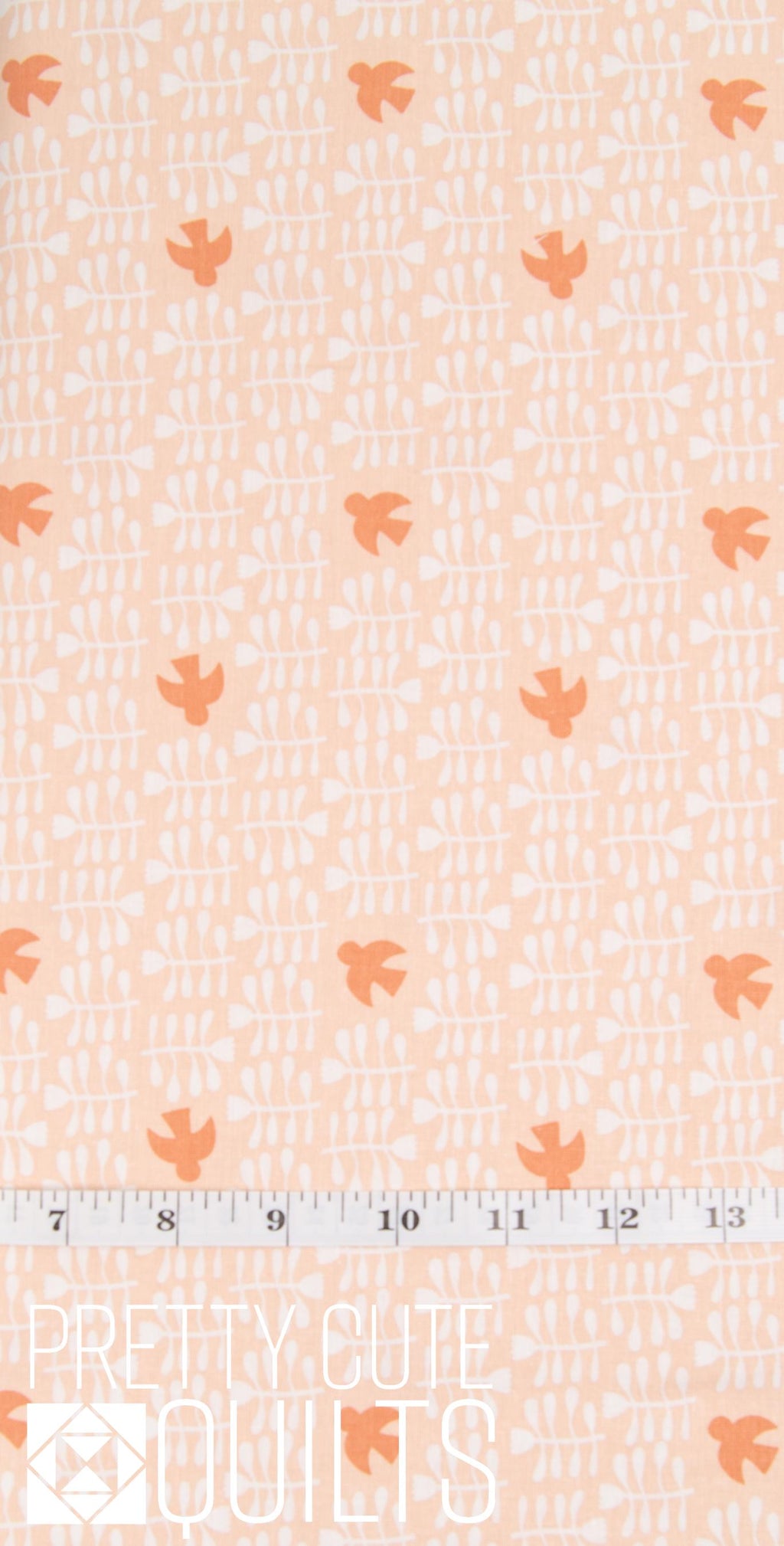 Conway Cottage by Karen Lewis Textiles for Andover Fabrics Amongst the Flowers Apricot A-1417-O, peach geometric birds