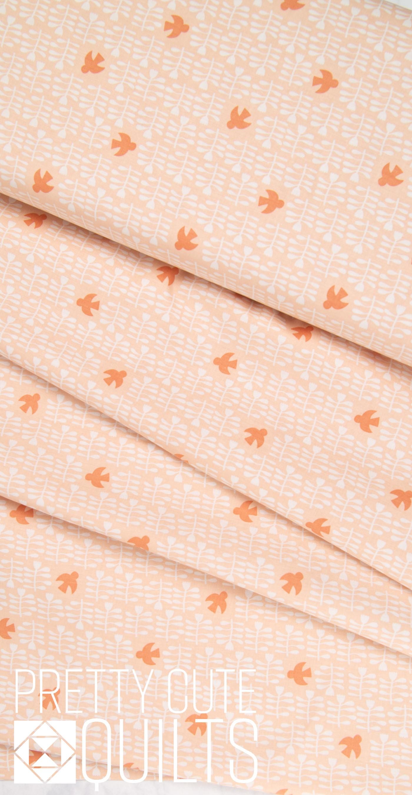 Conway Cottage by Karen Lewis Textiles for Andover Fabrics Amongst the Flowers Apricot A-1417-O, peach geometric birds