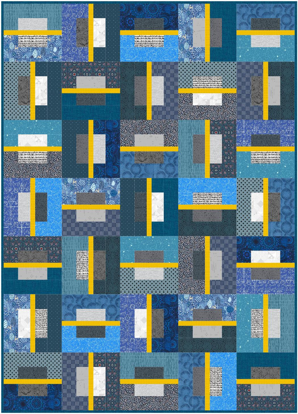 Precut Quilt Kit – Ready to Sew, Split Decision Throw, Modern Scrappy Blues & Grays, Includes Pattern (60" x 84")