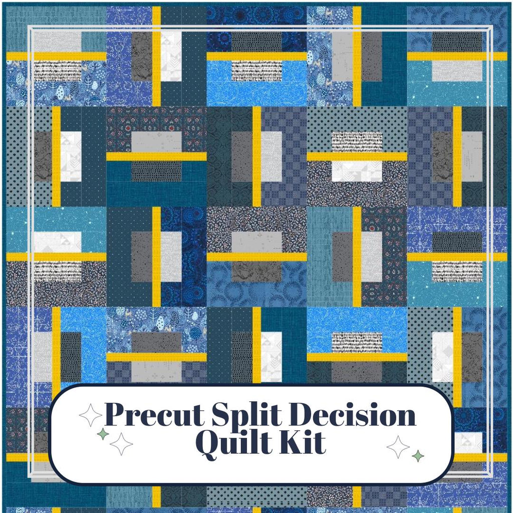 Precut Quilt Kit – Ready to Sew, Split Decision Throw, Modern Scrappy Blues & Grays, Includes Pattern (60" x 84")