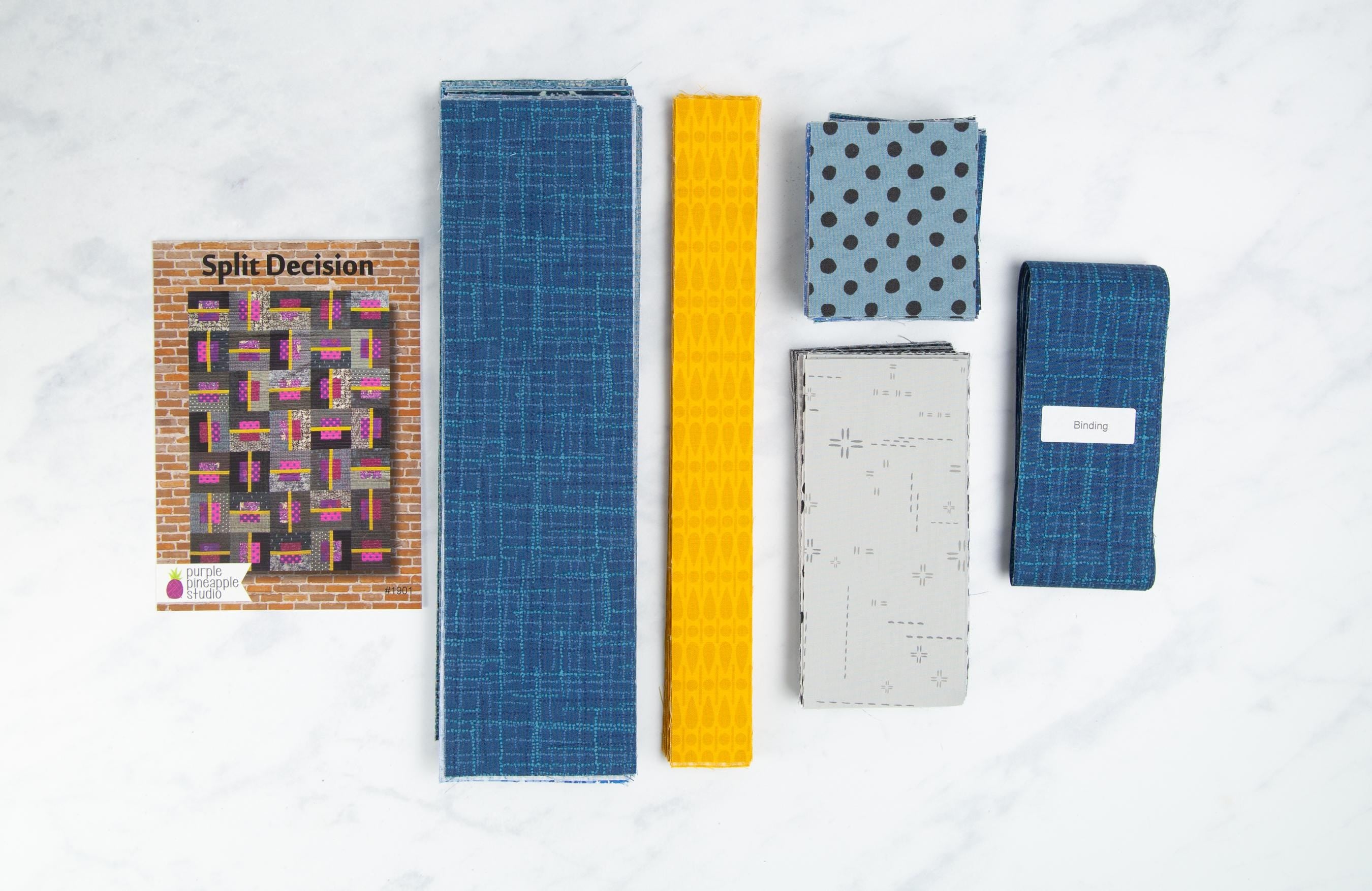 Precut Quilt Kit – Ready to Sew, Split Decision Throw, Modern Scrappy Blues & Grays, Includes Pattern (60" x 84")