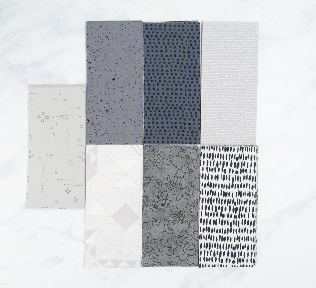Precut Quilt Kit – Ready to Sew, Split Decision Throw, Modern Scrappy Blues & Grays, Includes Pattern (60" x 84")