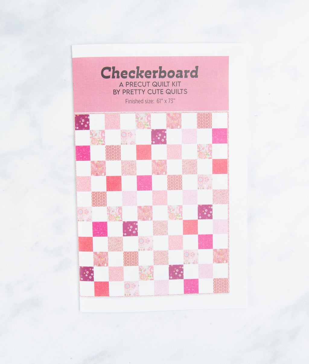 Precut Quilt Kit- Ready to Sew!  Checkerboard - Beginner Friendly,  61" x 73" Throw Quilt Kit,  Includes Pattern, Pink and White