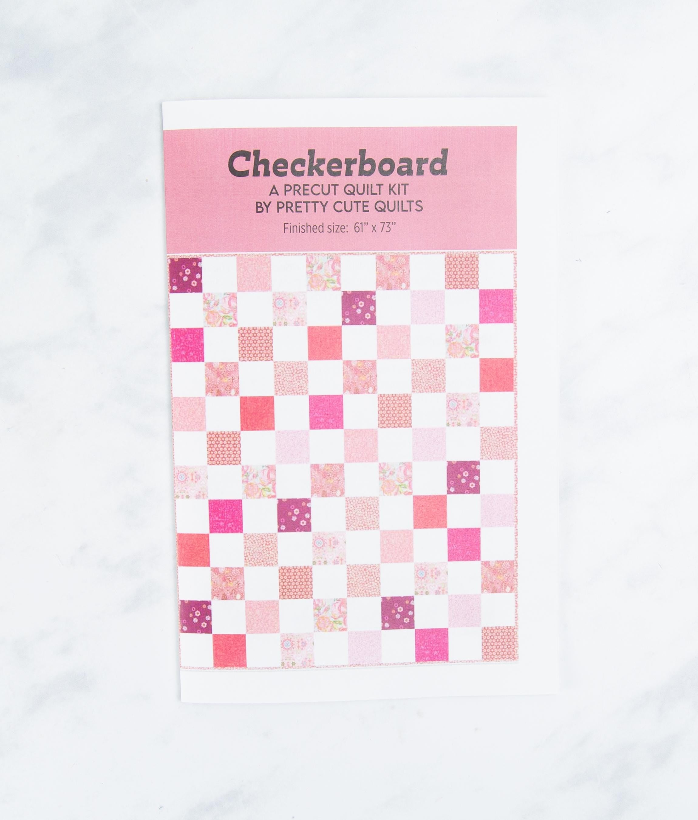 Precut Quilt Kit- Ready to Sew!  Checkerboard - Beginner Friendly,  61" x 73" Throw Quilt Kit,  Includes Pattern, Pink and White